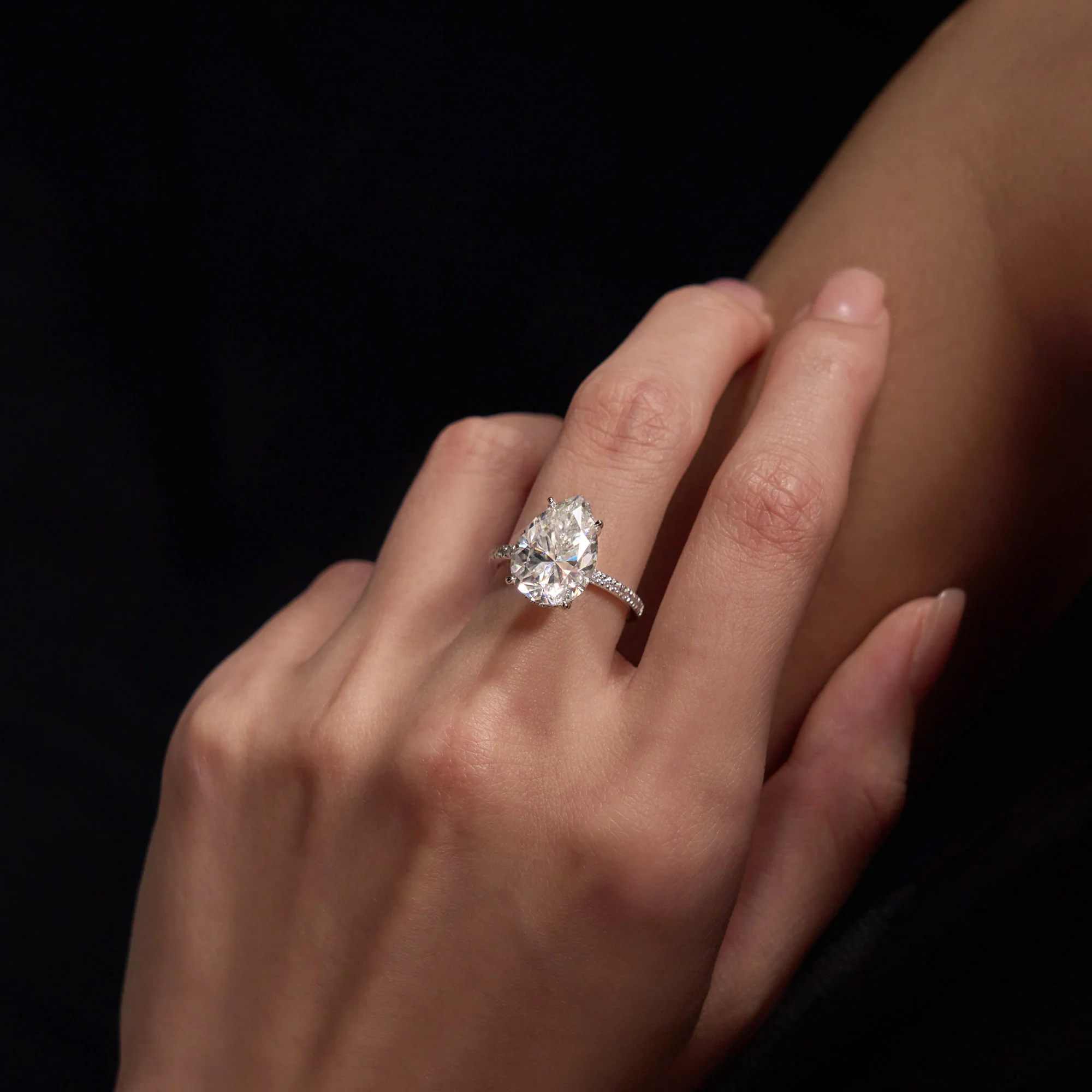 Pear Cut Engagement Ring with Pavé Band - Image 11
