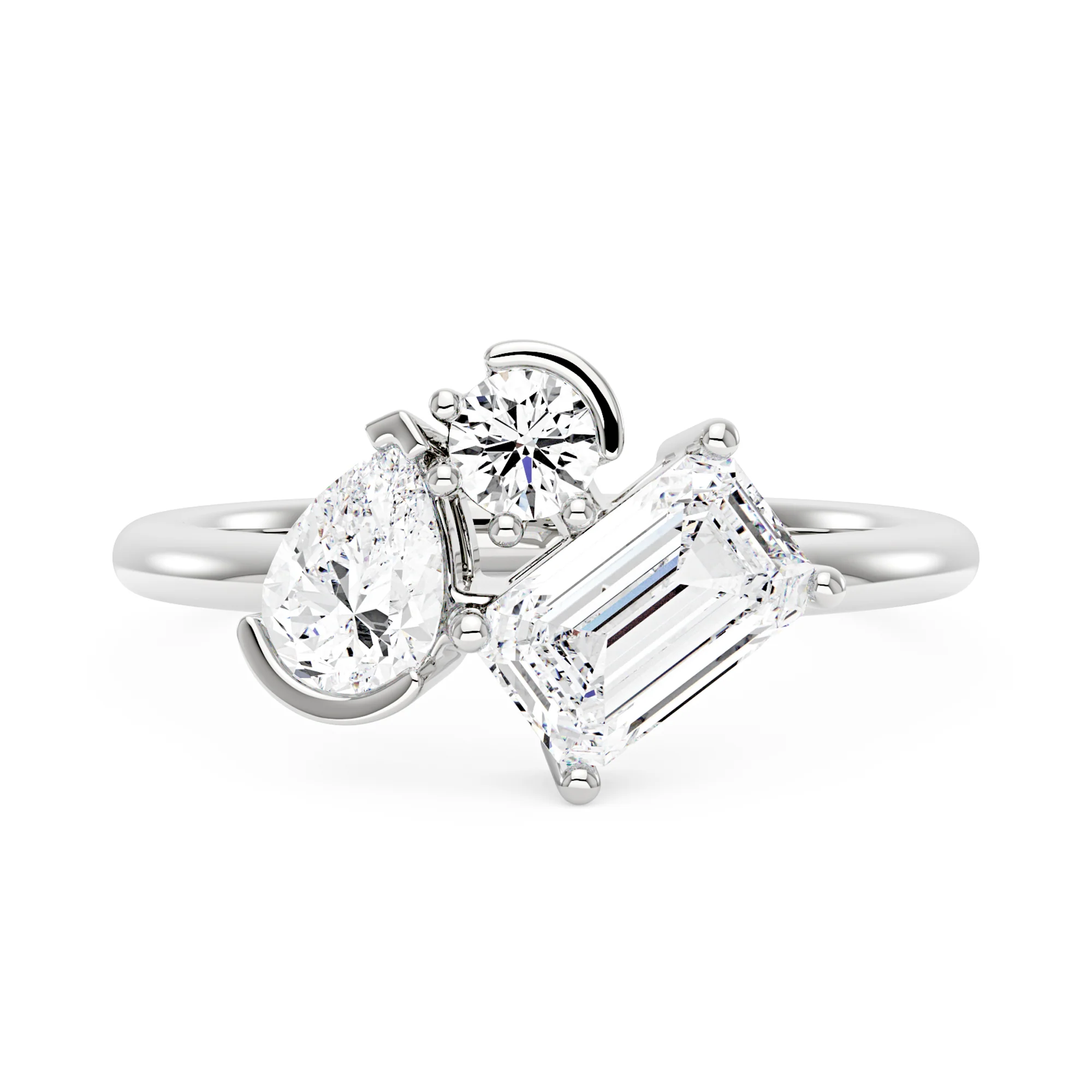 Pear Round Emerald Moissanite Three-Stone Ring - Image 4