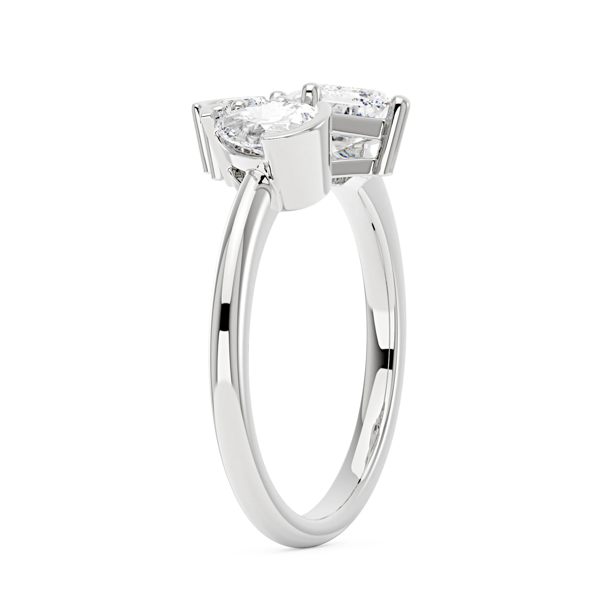 Pear Round Emerald Moissanite Three-Stone Ring - Image 5