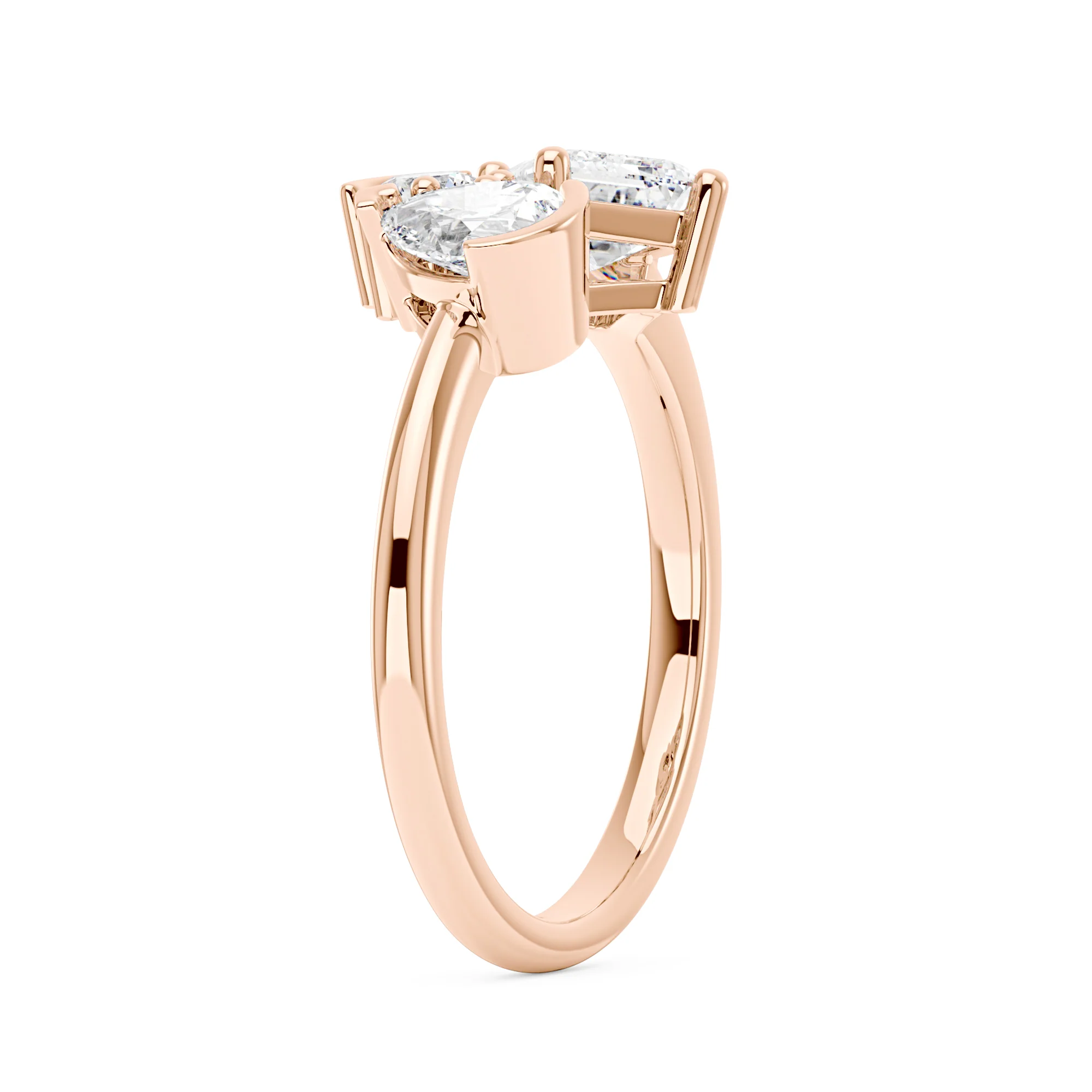 Pear Round Emerald Moissanite Three-Stone Ring - Image 8