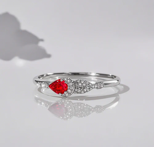 Pear Ruby Diamonds Gold Vermeil Ring