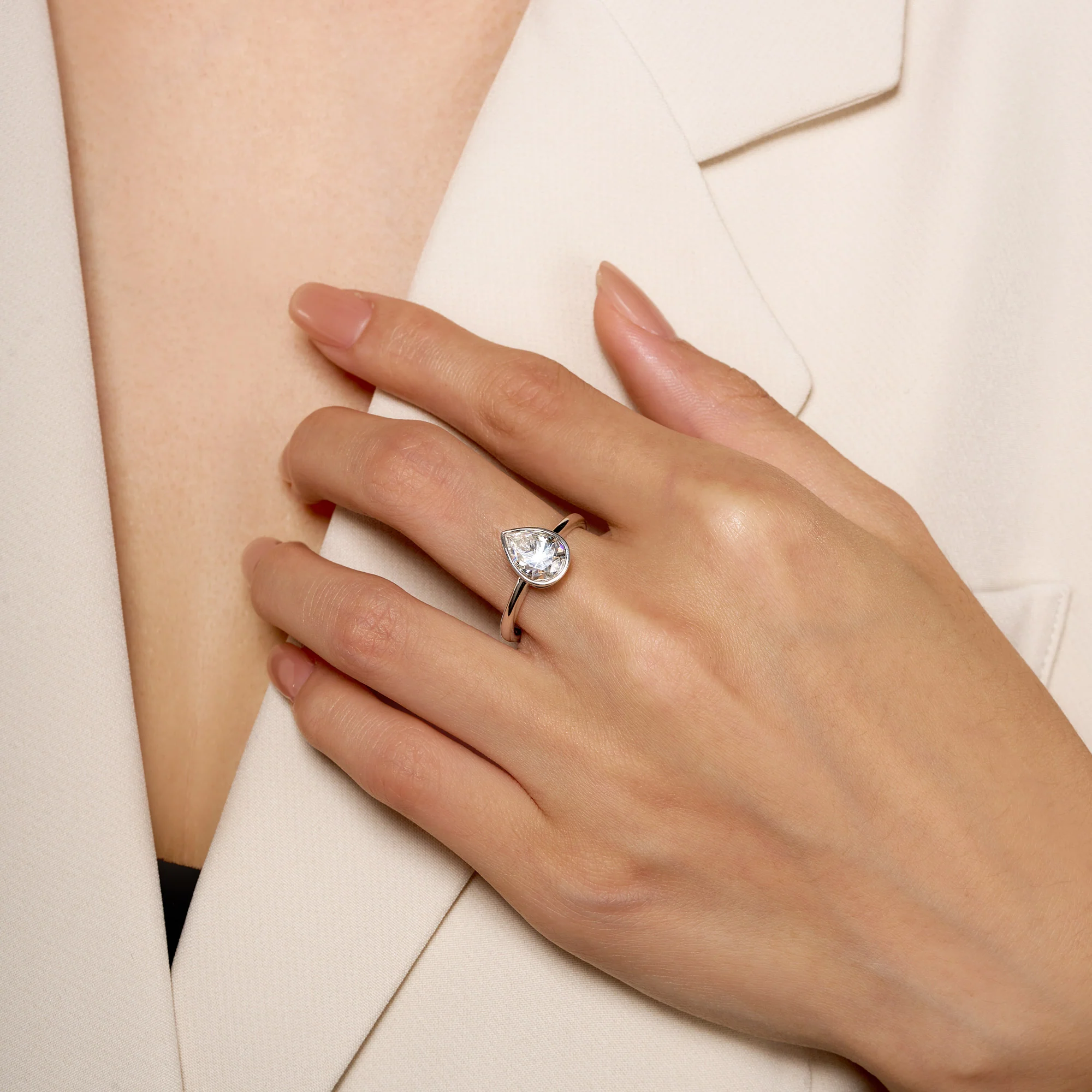 Pear-Shaped Moissanite Bezel Ring - Image 12