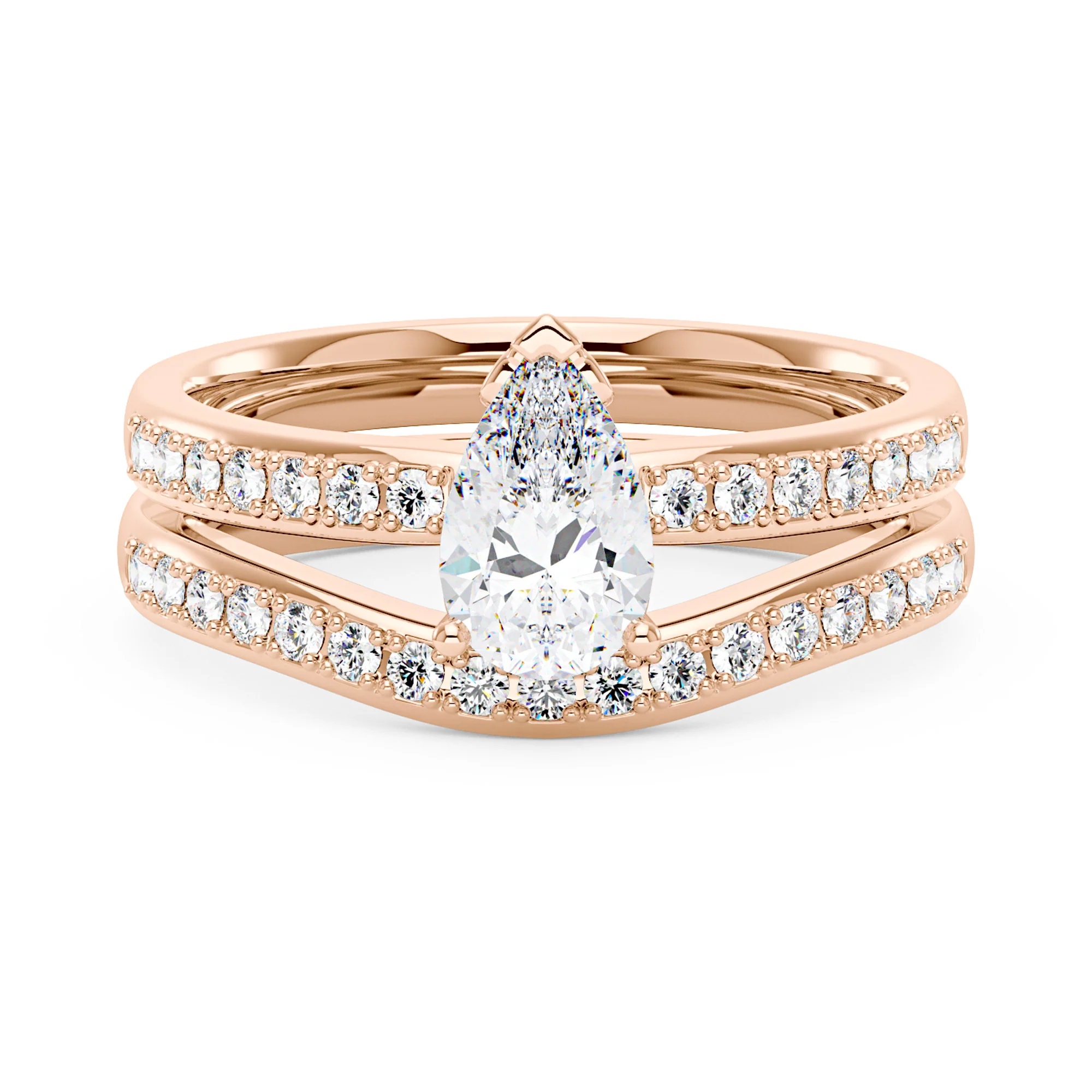 Pear Shaped Moissanite Pave Band Engagement Wedding Ring Set - Image 8