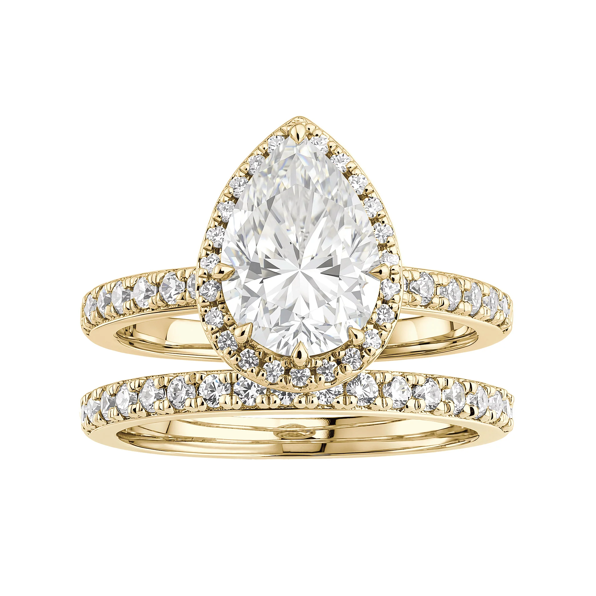 Pear Shaped Teardrop Moissanite Halo Pave Bridal Set - Image 4