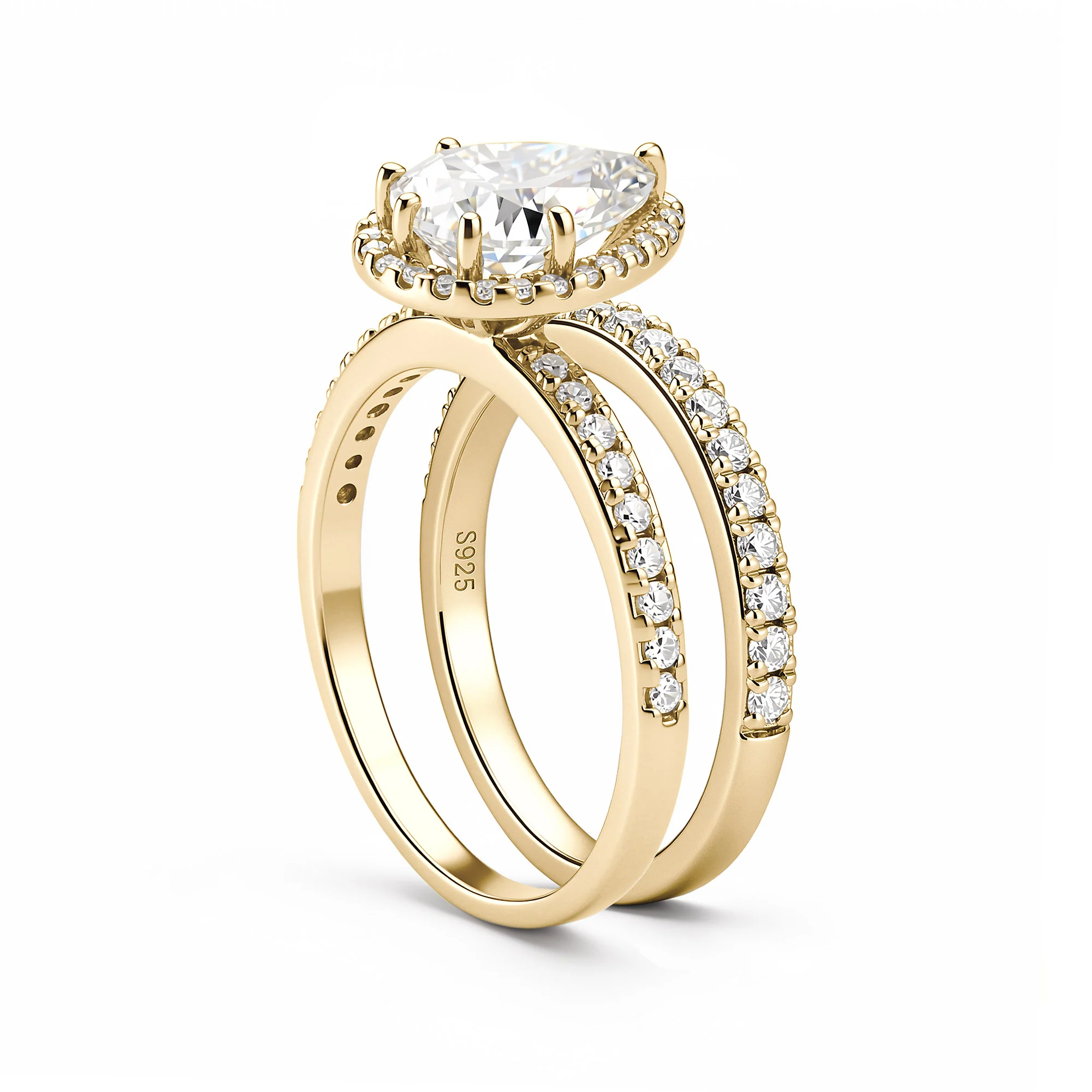 Pear Shaped Teardrop Moissanite Halo Pave Bridal Set - Image 5