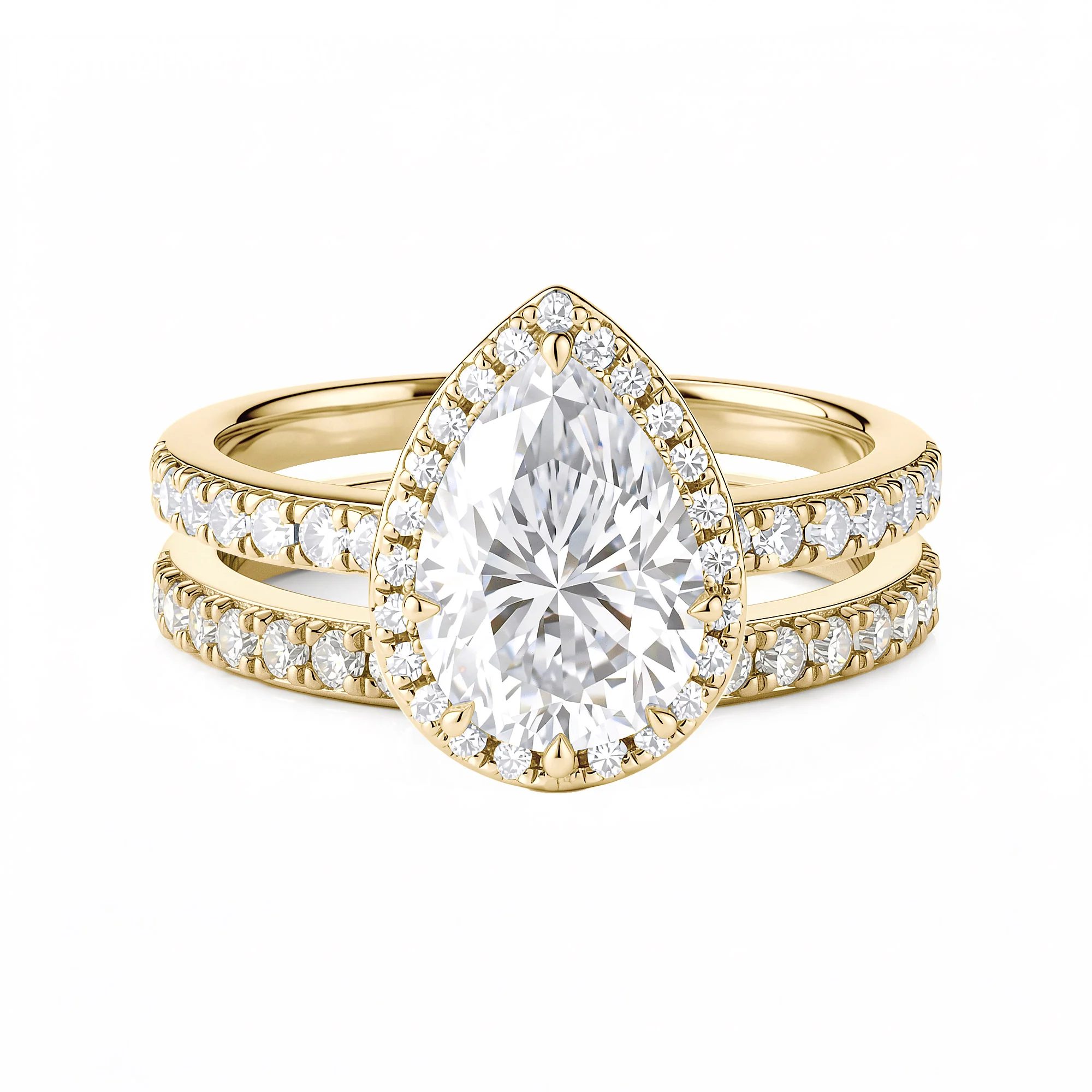 Pear Shaped Teardrop Moissanite Halo Pave Bridal Set - Image 6