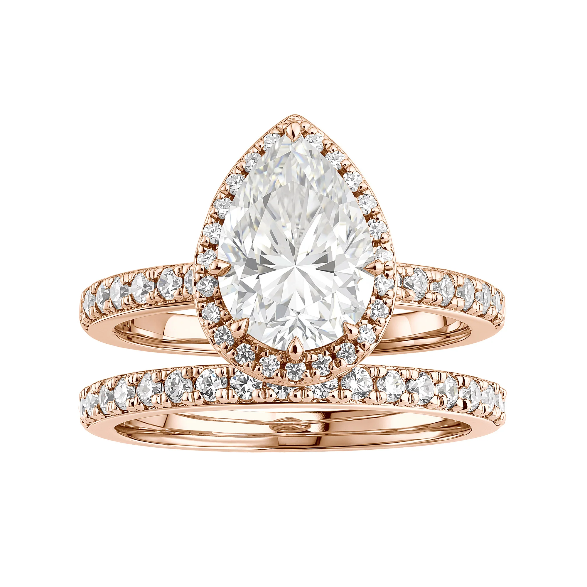 Pear Shaped Teardrop Moissanite Halo Pave Bridal Set - Image 7