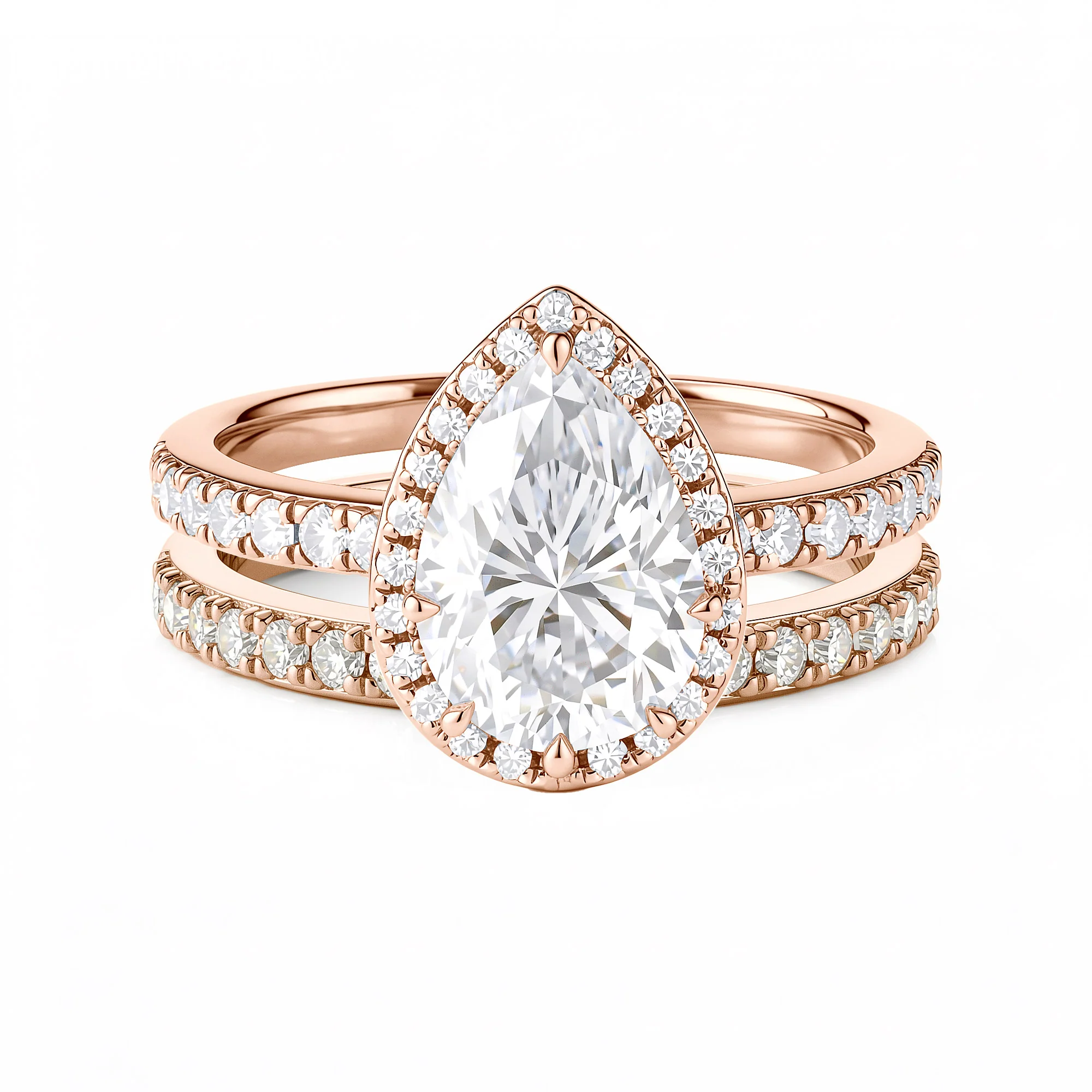 Pear Shaped Teardrop Moissanite Halo Pave Bridal Set - Image 9