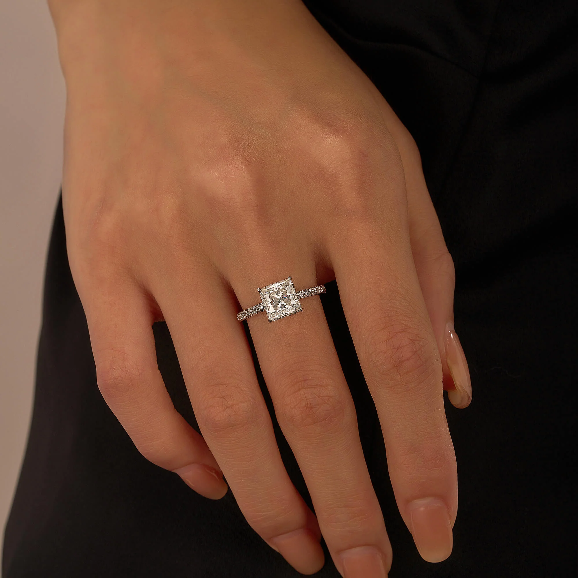 Princess Cut Moissanite Ring with Pavé Band - Image 12