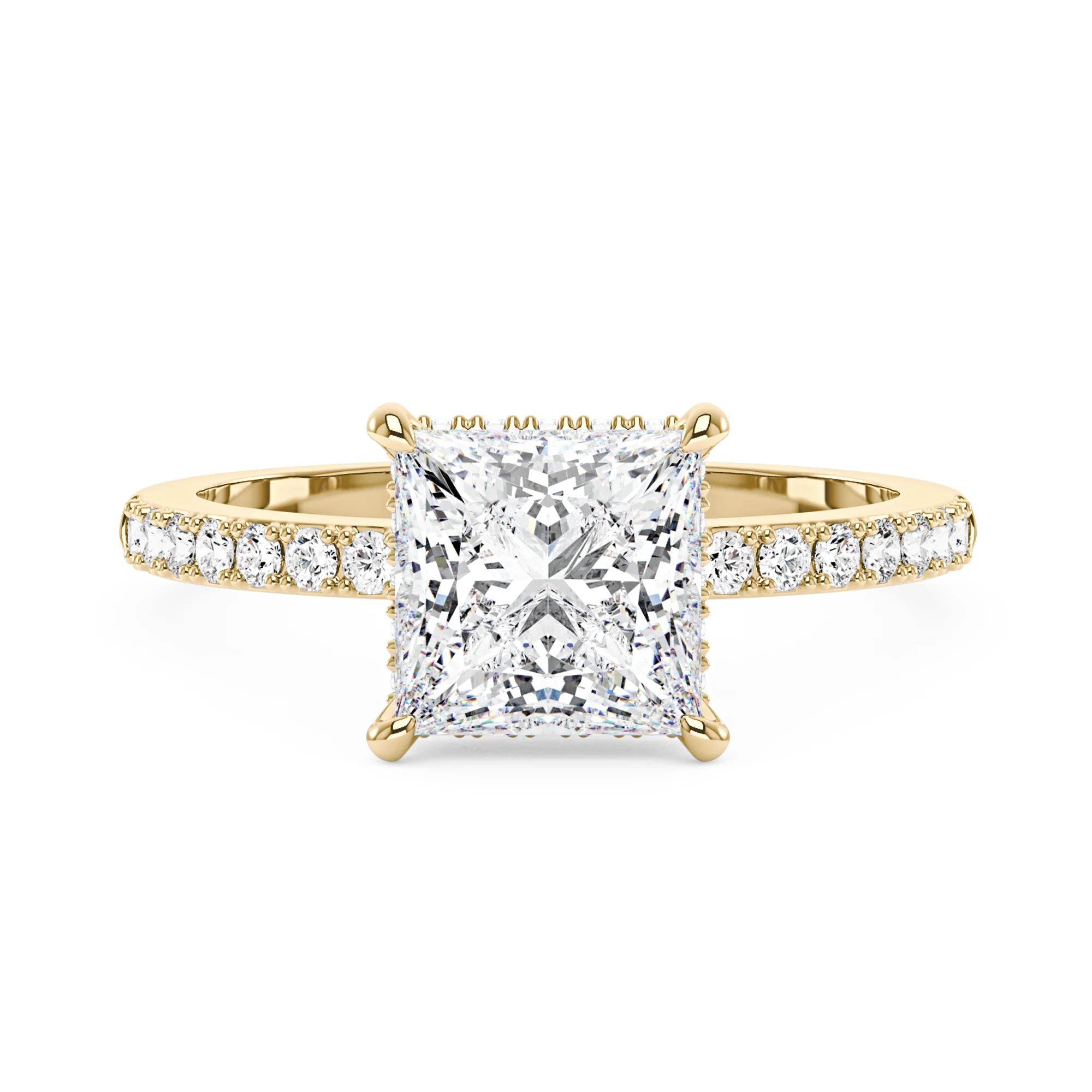 Princess Cut Moissanite Ring with Pavé Band - Image 4