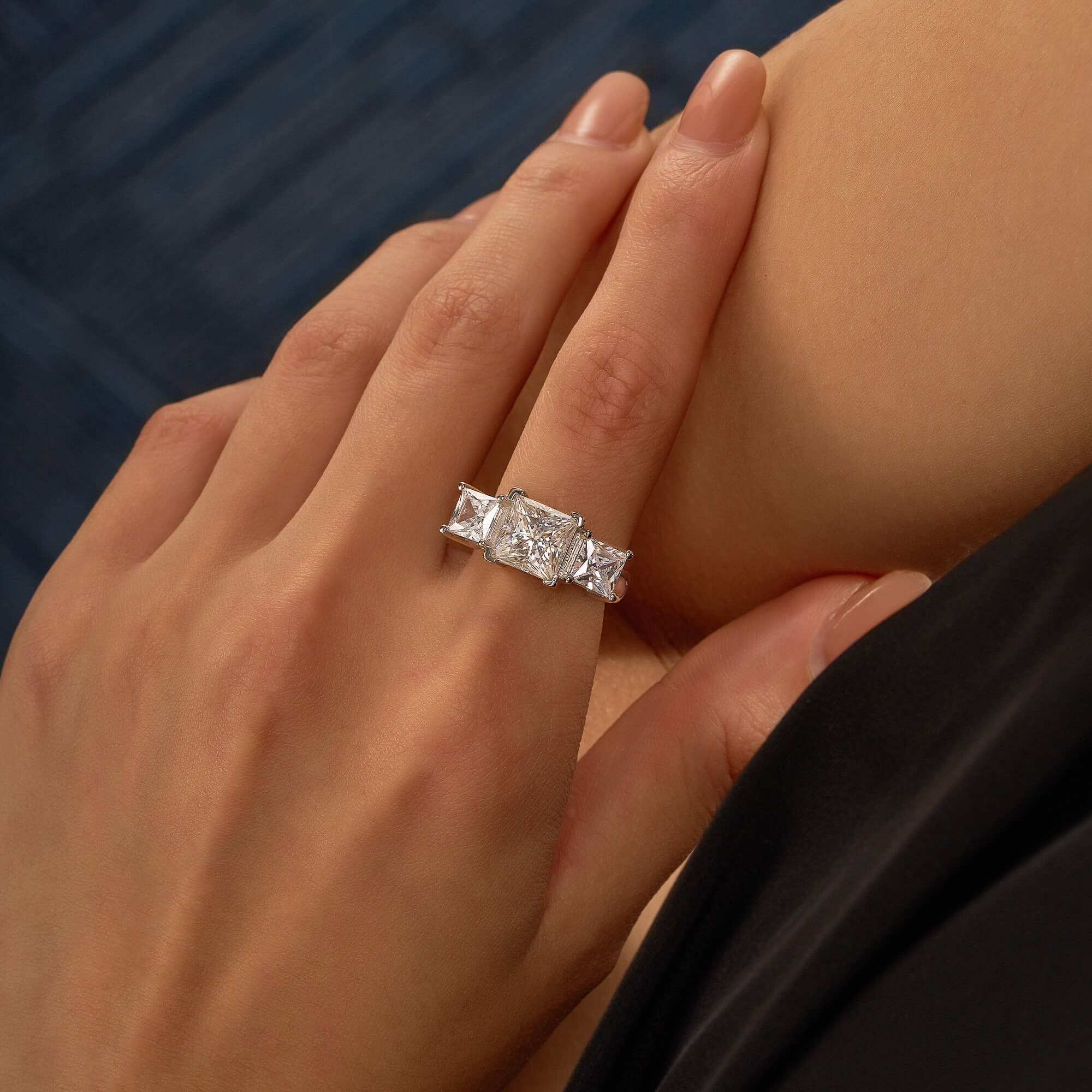 Princess Cut Moissanite Three Stone Ring - Image 12