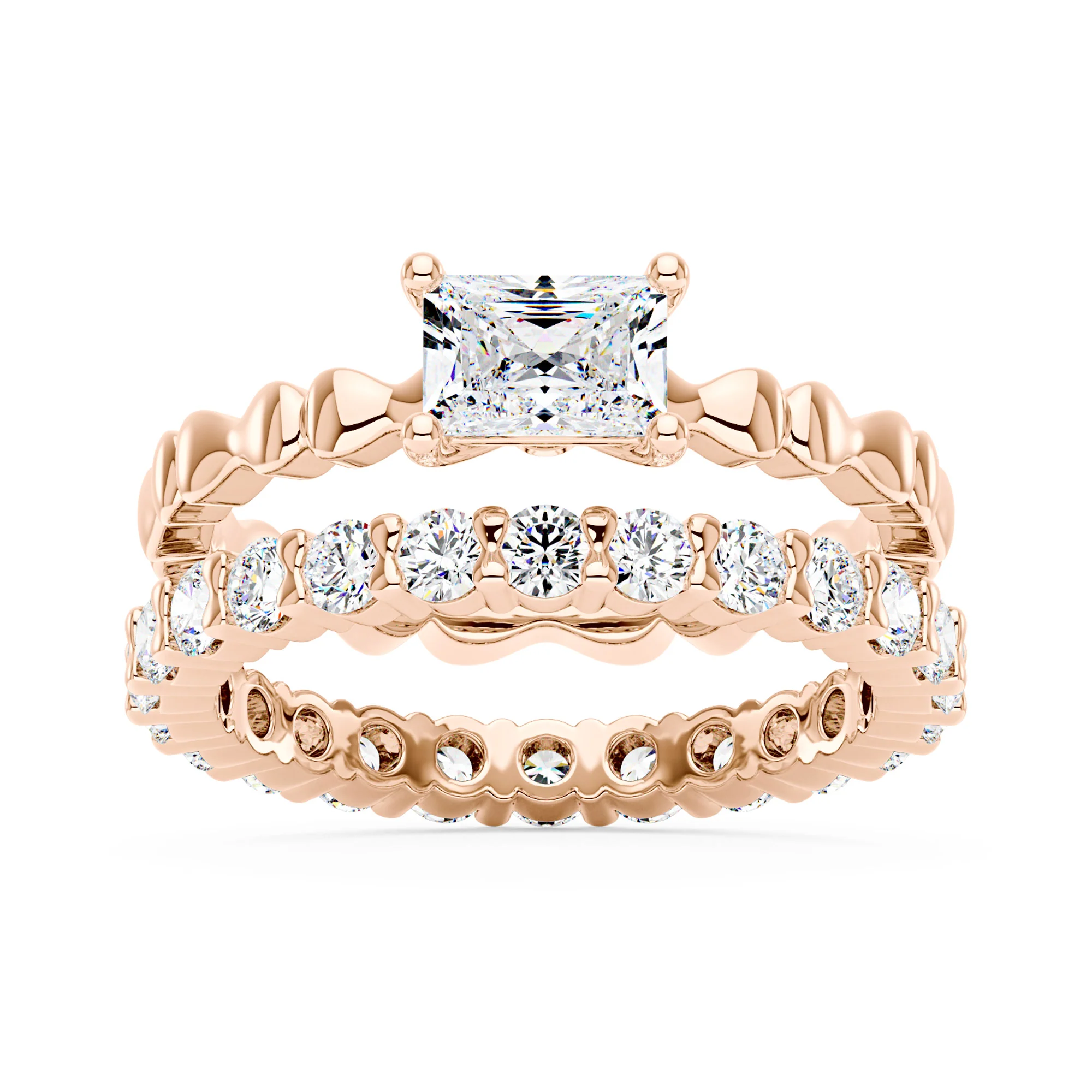 Radiant Cut Moissanite Engagement Ring and Eternity Band Set - Image 7