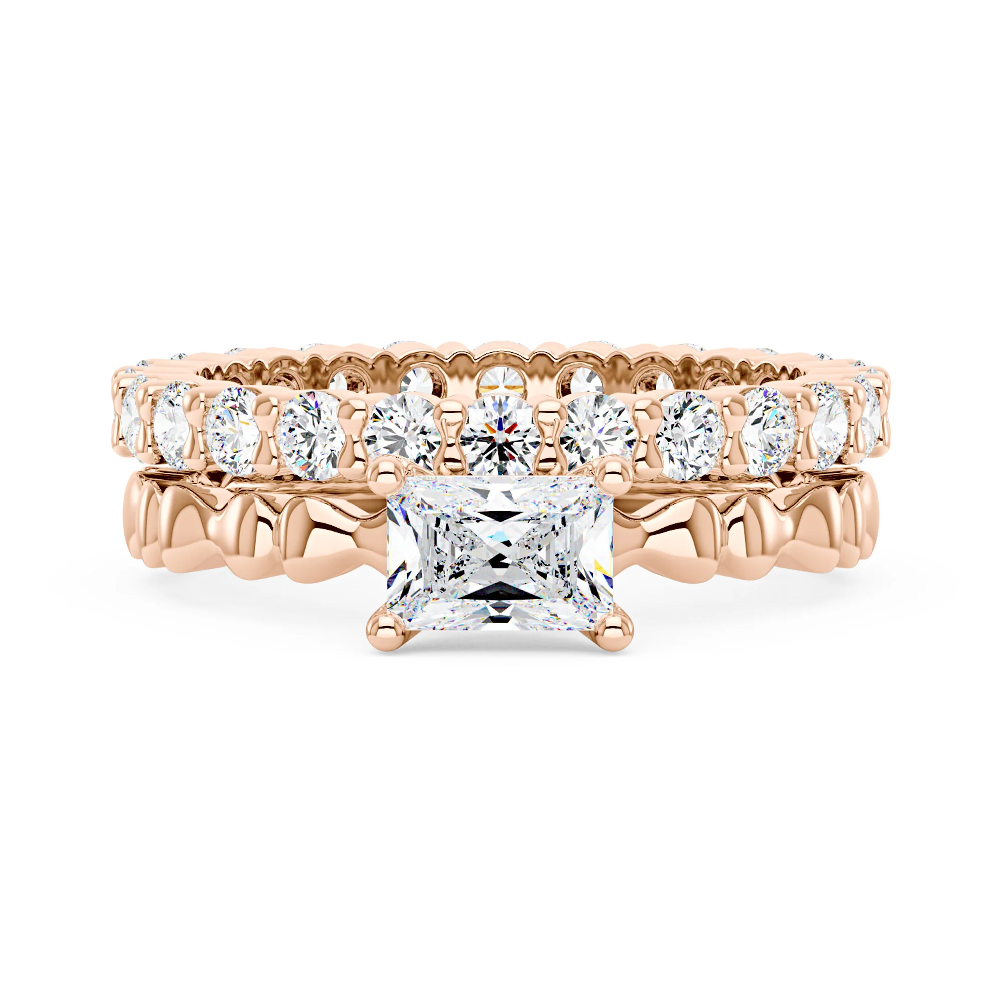 Radiant Cut Moissanite Engagement Ring and Eternity Band Set - Image 8