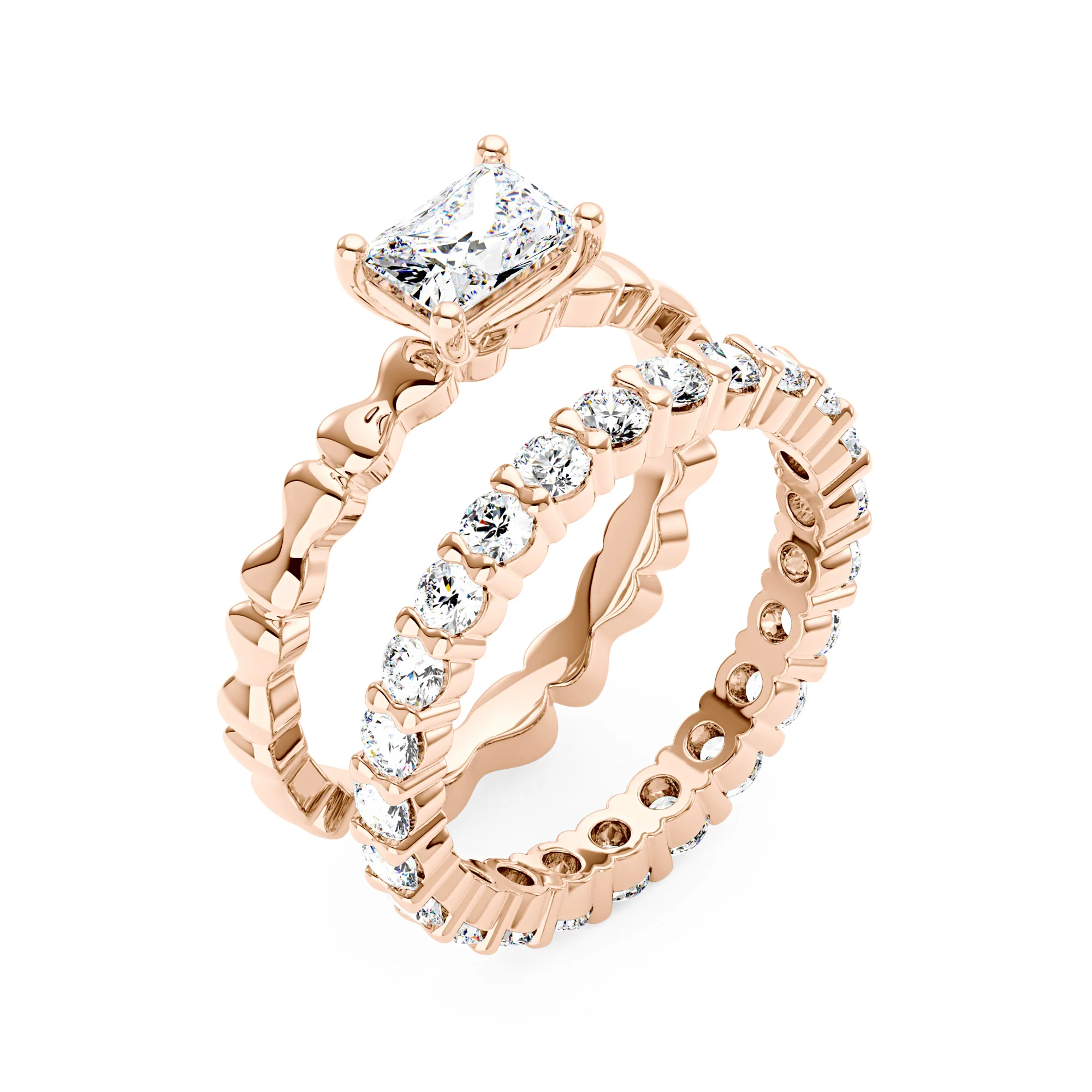 Radiant Cut Moissanite Engagement Ring and Eternity Band Set - Image 9