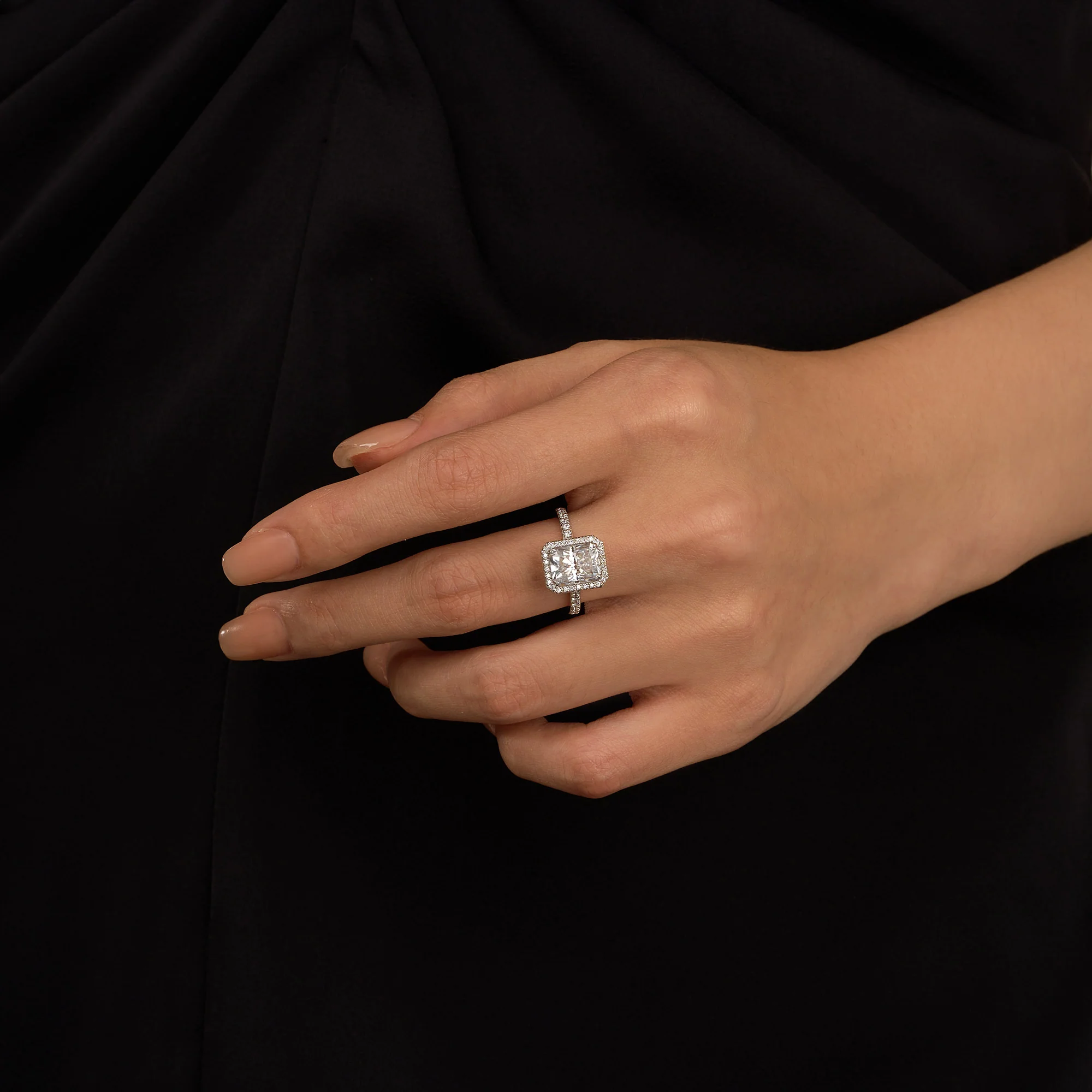 Radiant Halo Ring with Pavé Band - Image 11