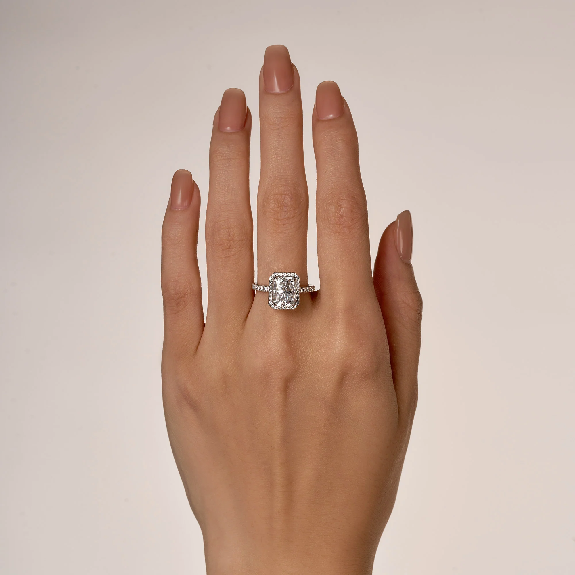 Radiant Halo Ring with Pavé Band - Image 12