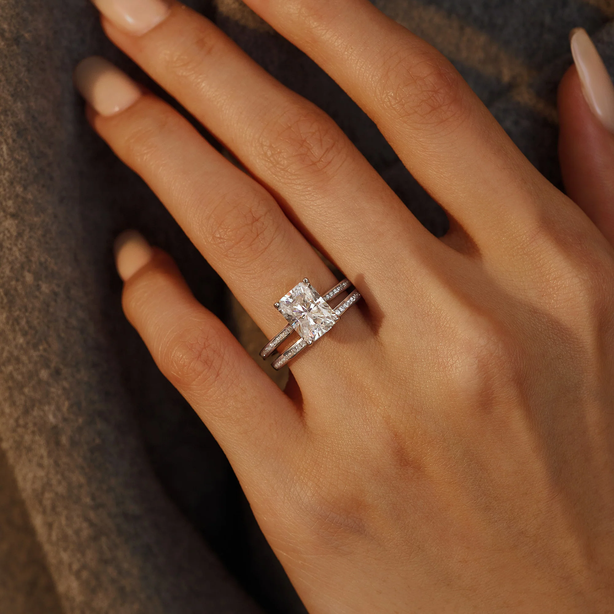 Radiant Cut Moissanite Pavé Bridal Set - Image 10