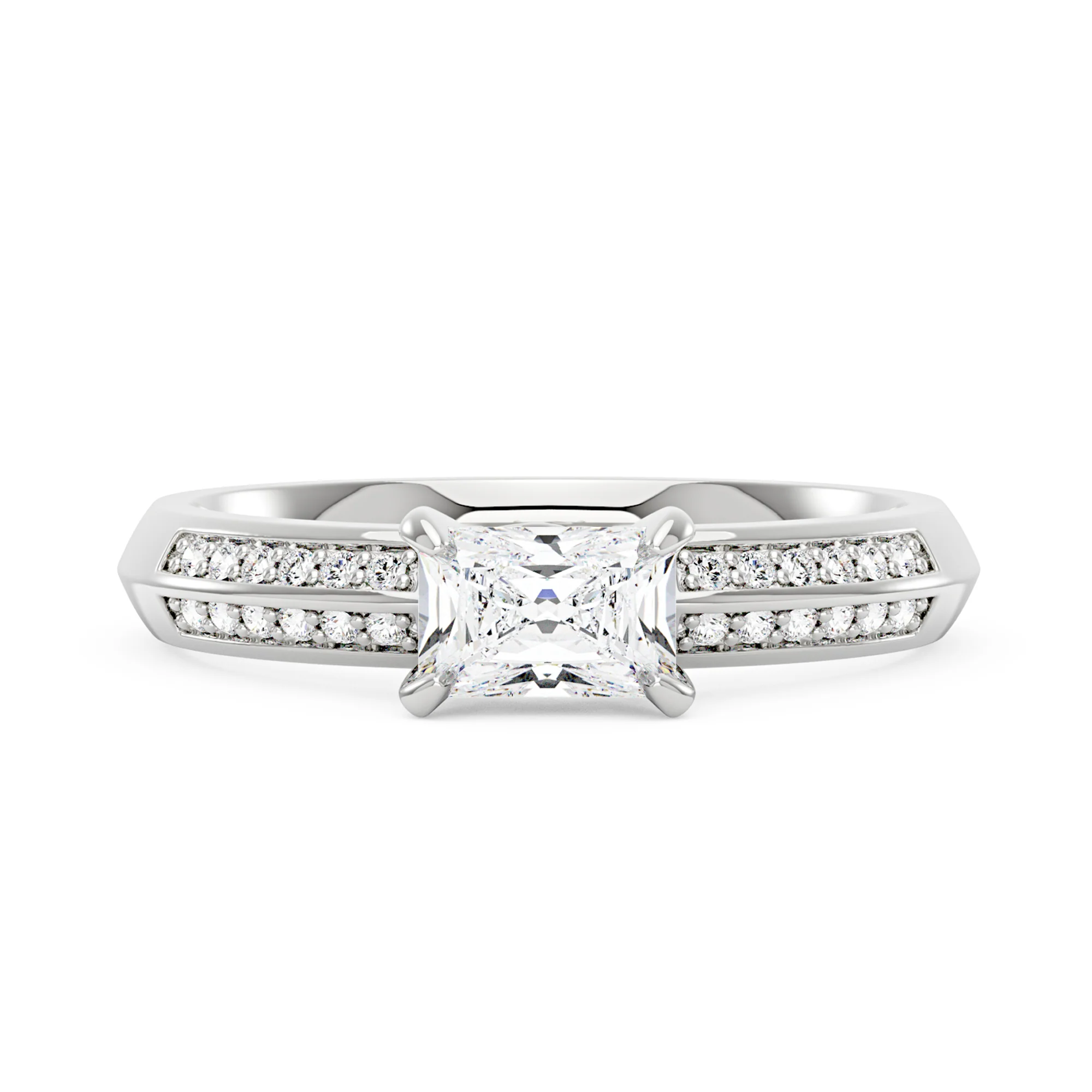 Radiant Moissanite Engagement Ring with Double Row Pave