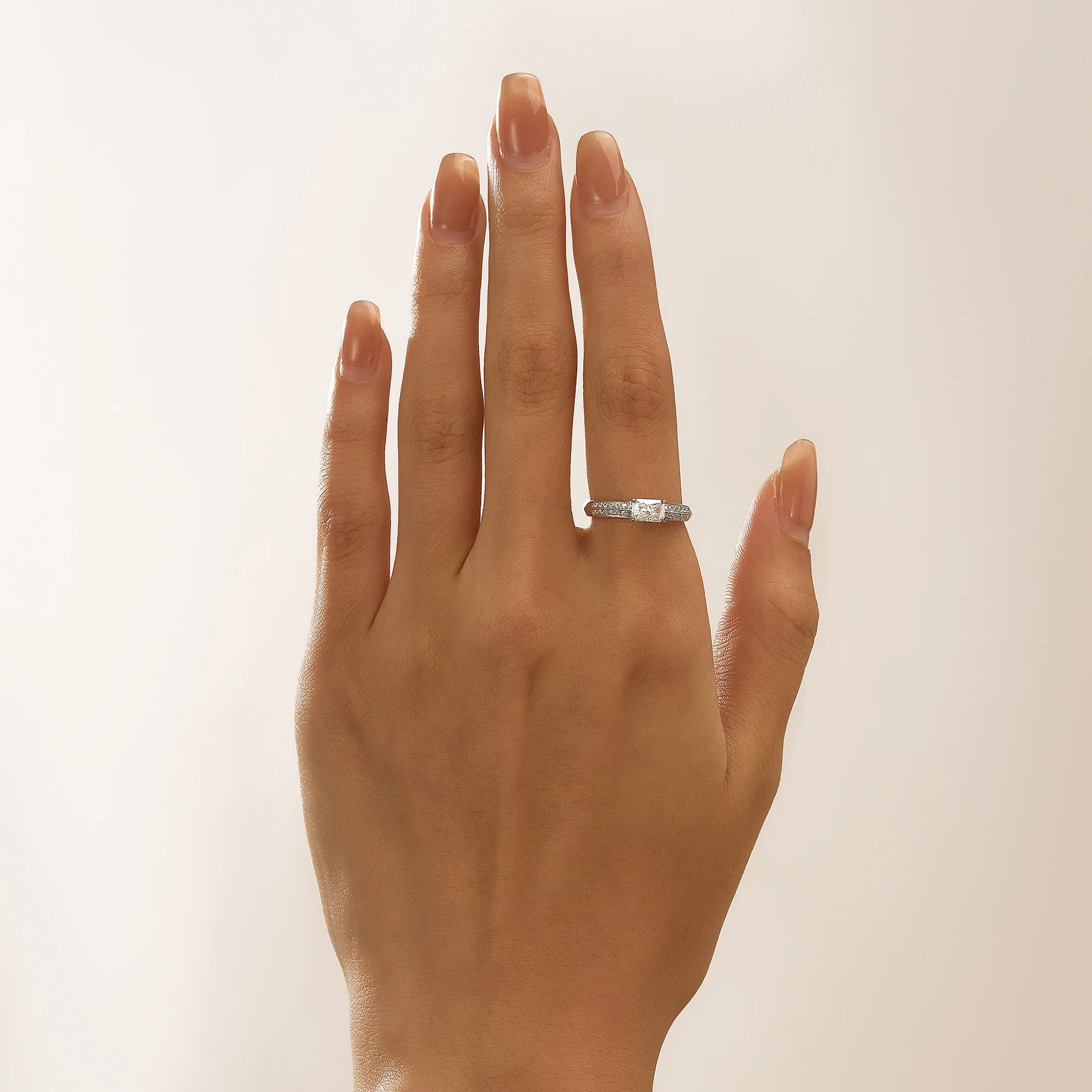 Radiant Moissanite Engagement Ring with Double Row Pave - Image 11