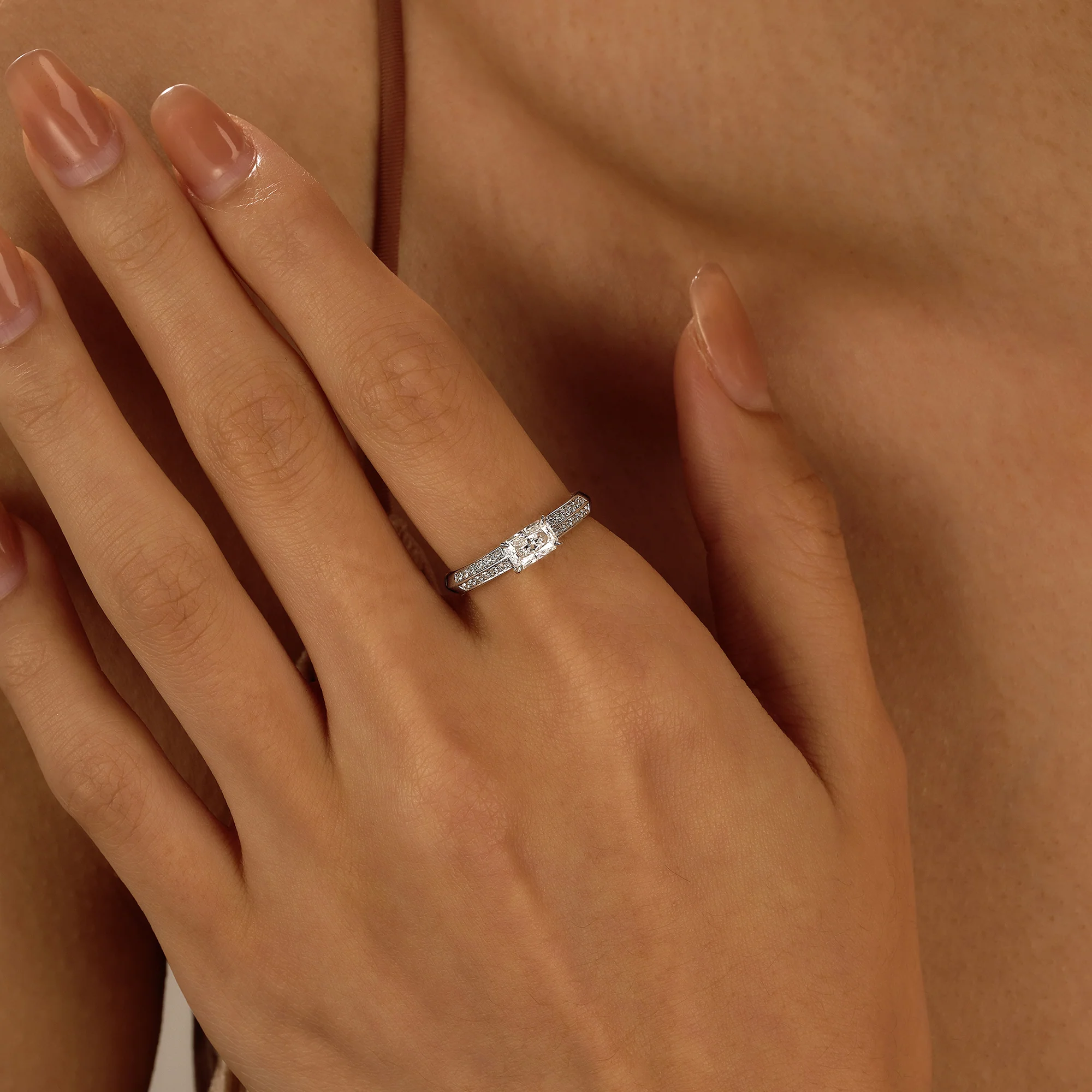 Radiant Moissanite Engagement Ring with Double Row Pave - Image 14