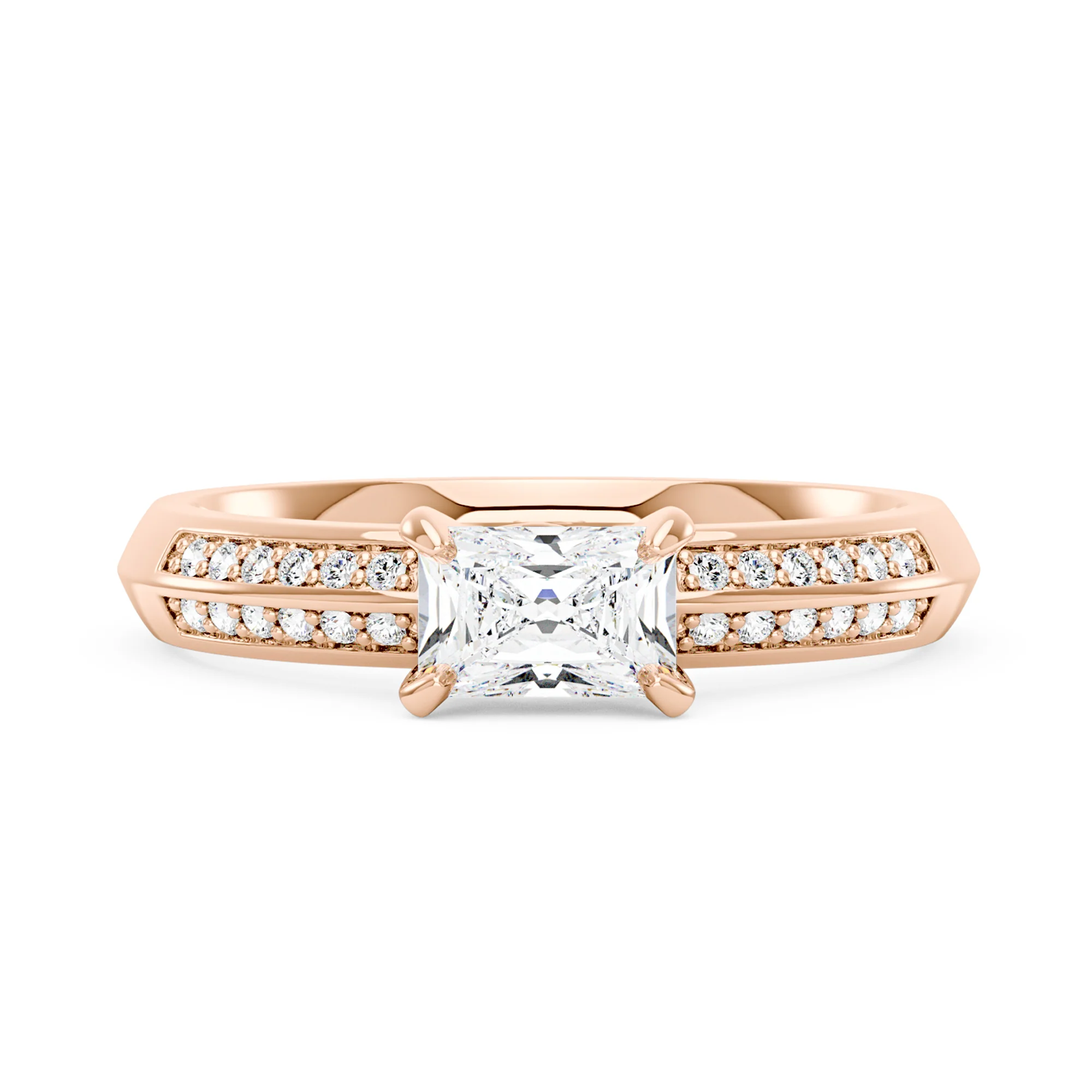 Radiant Moissanite Engagement Ring with Double Row Pave - Image 7