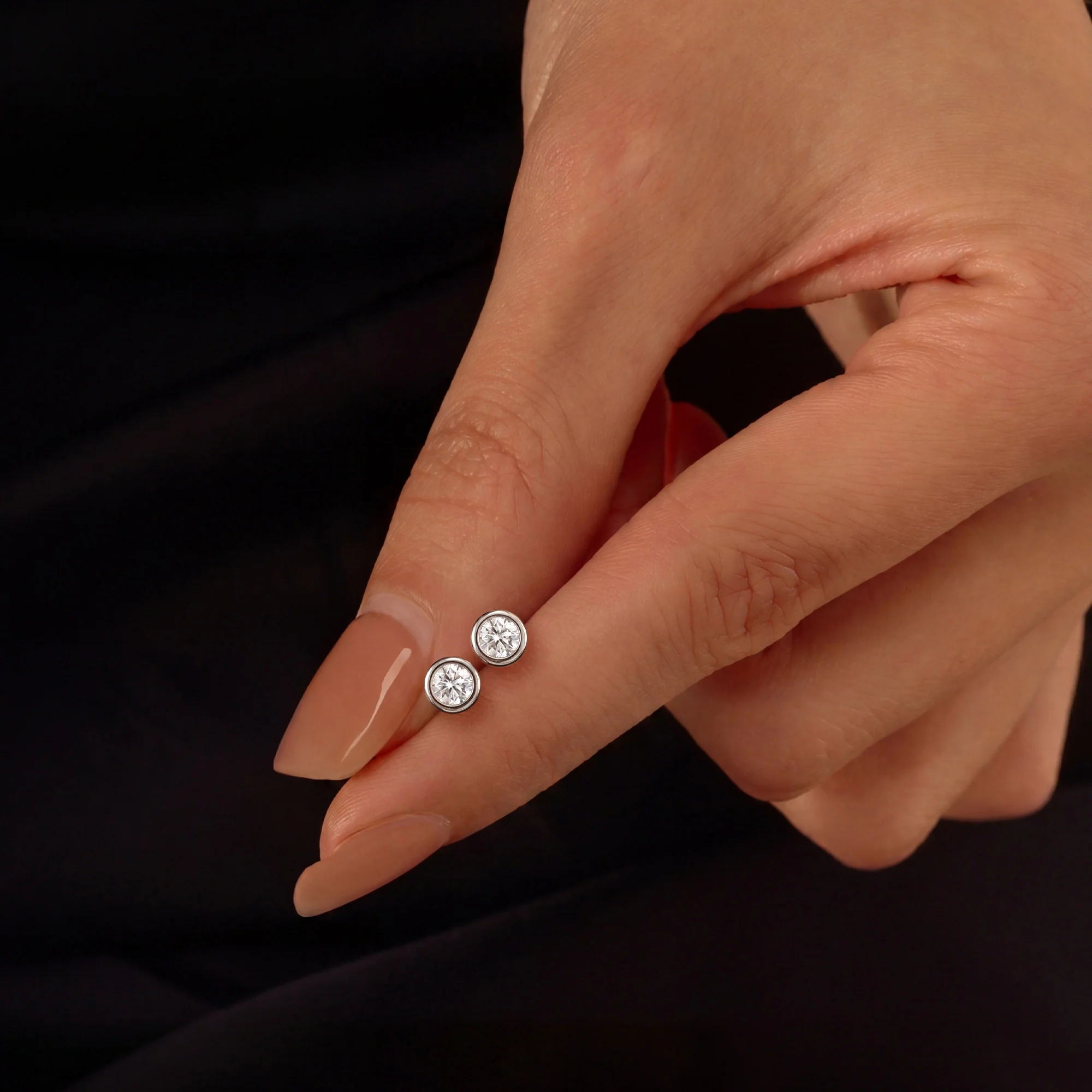Round Cut Bezel Diamond Stud Earrings - Image 10