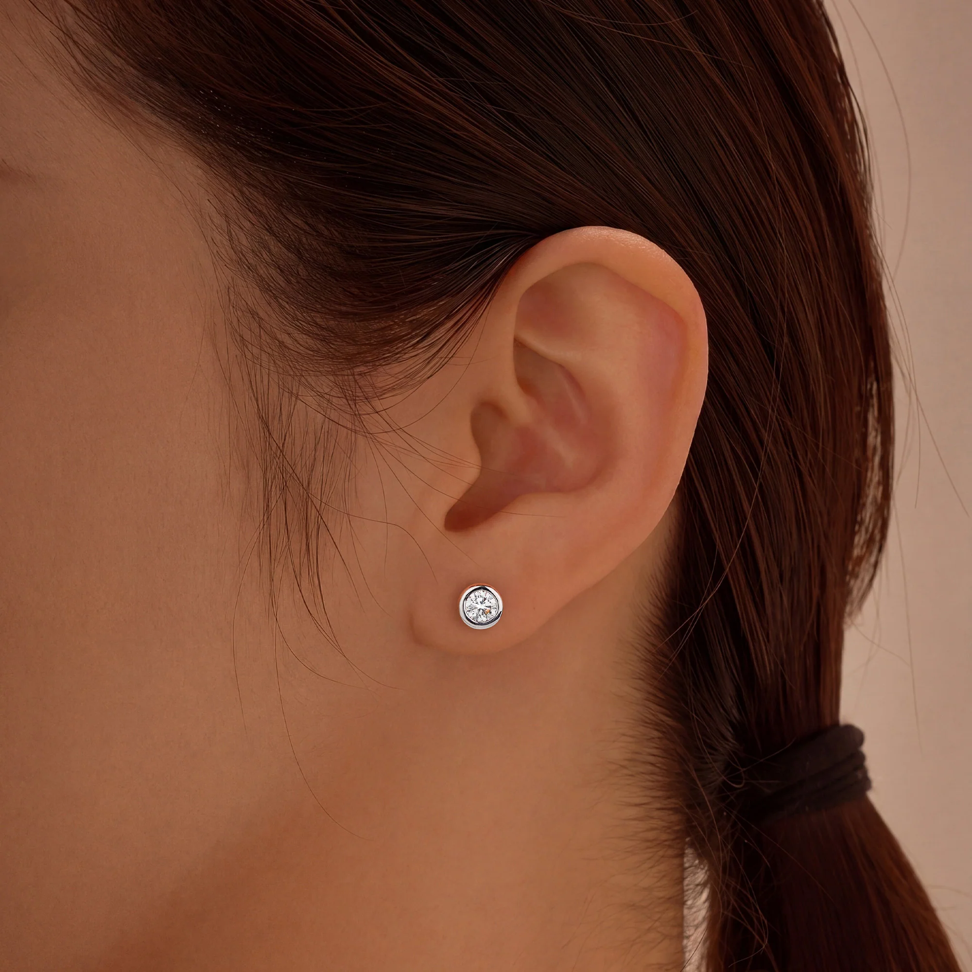 Round Cut Bezel Diamond Stud Earrings - Image 11
