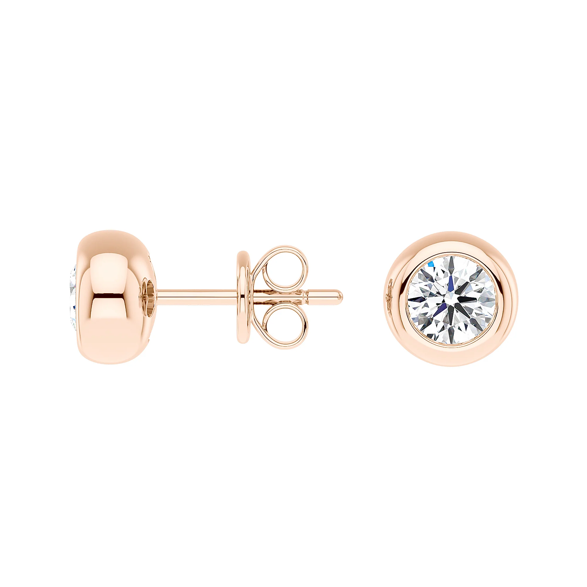 Round Cut Bezel Diamond Stud Earrings - Image 9