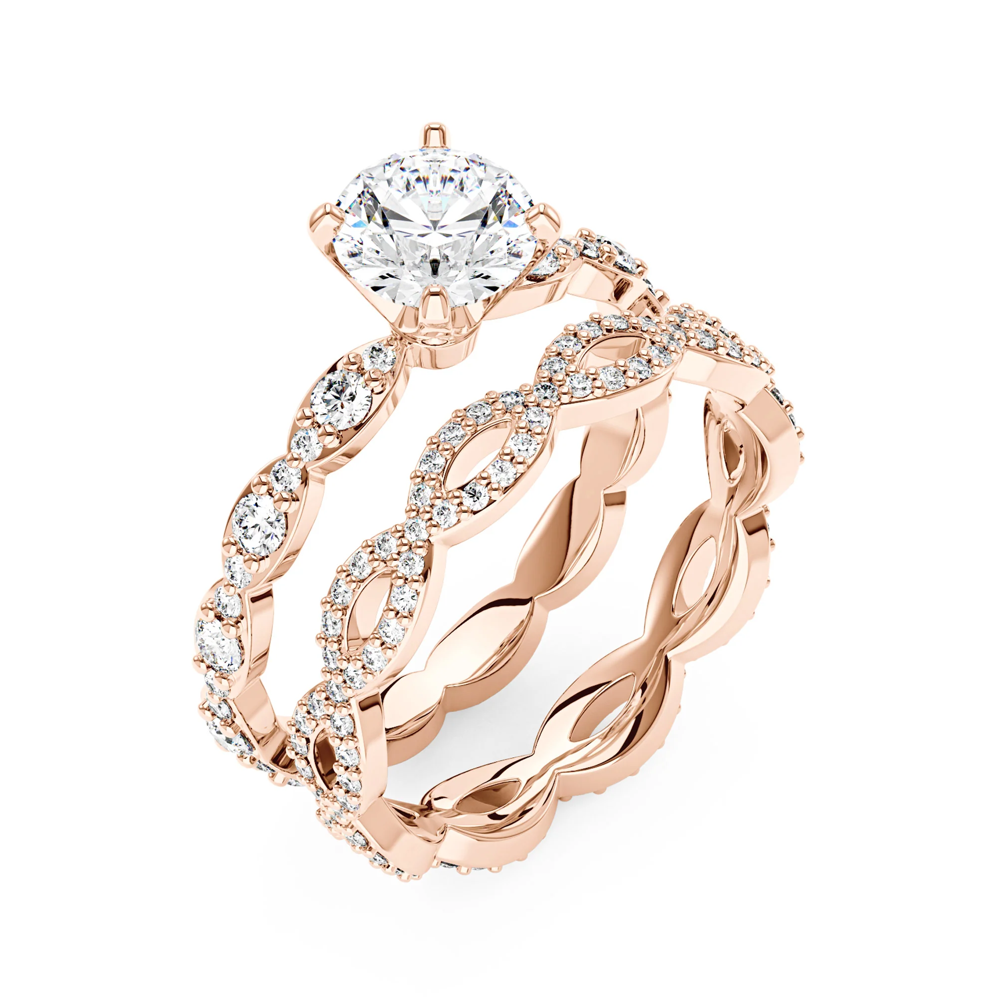 Round Cut Moissanite Infinity Band Bridal Set - Image 9