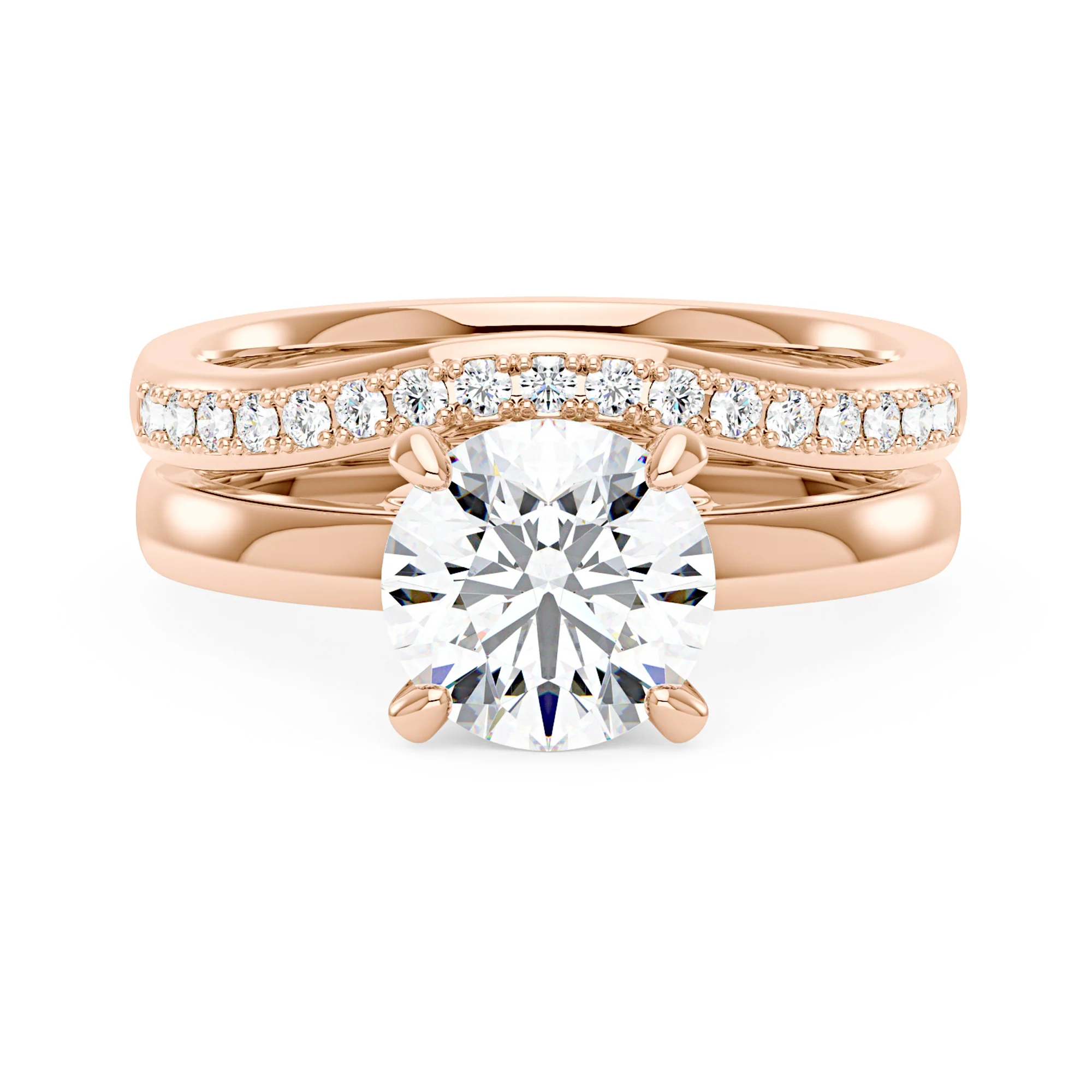 Round Cut Moissanite Solitaire Ring and Curved Band Set - Image 8