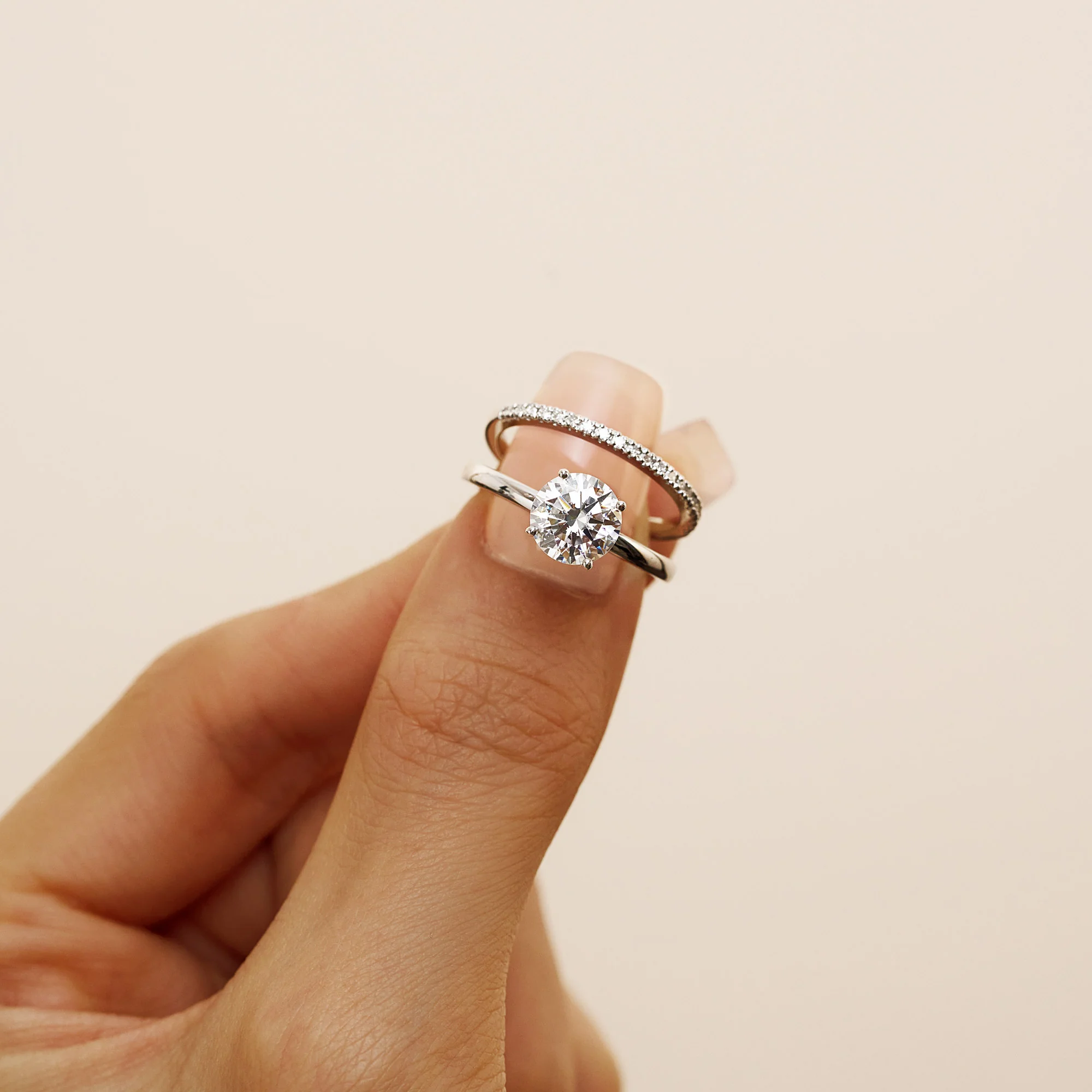 Round Cut Moissanite Solitaire Ring Pave Band Set - Image 10
