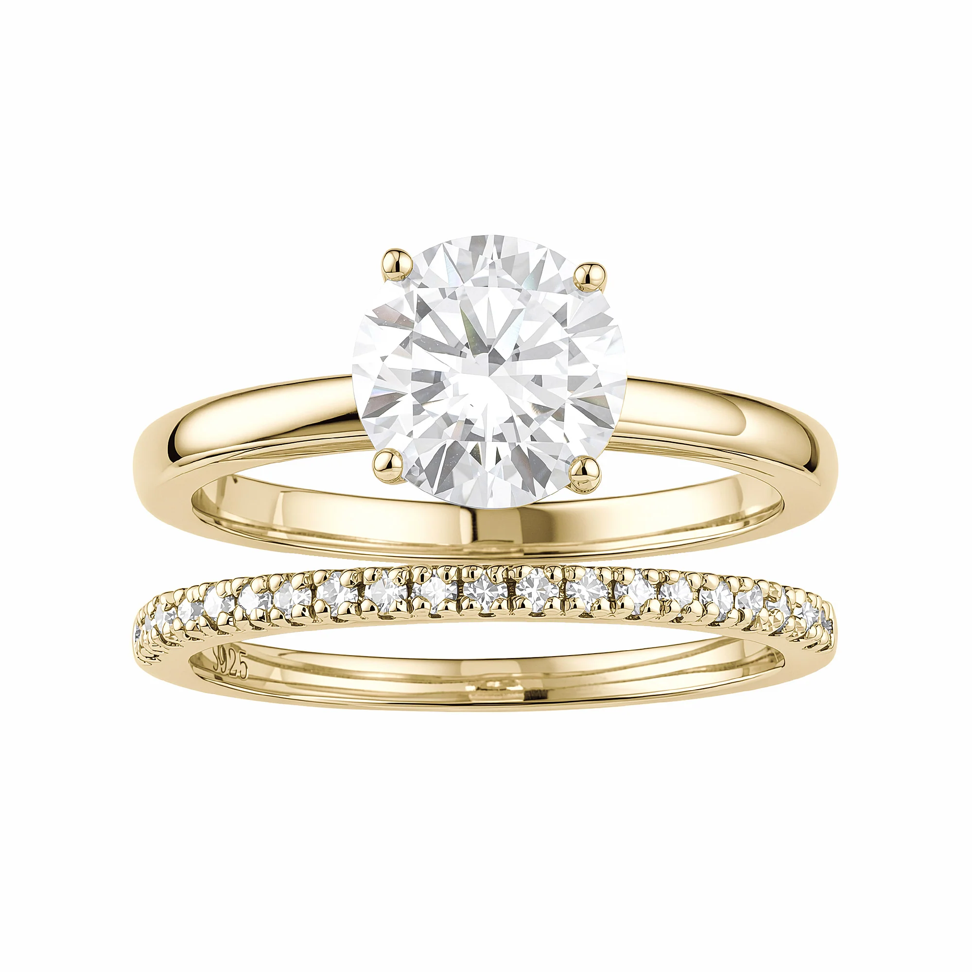 Round Cut Moissanite Solitaire Ring Pave Band Set - Image 4