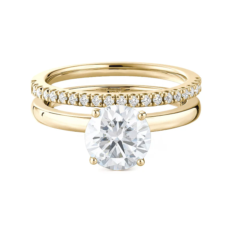 Round Cut Moissanite Solitaire Ring Pave Band Set - Image 5