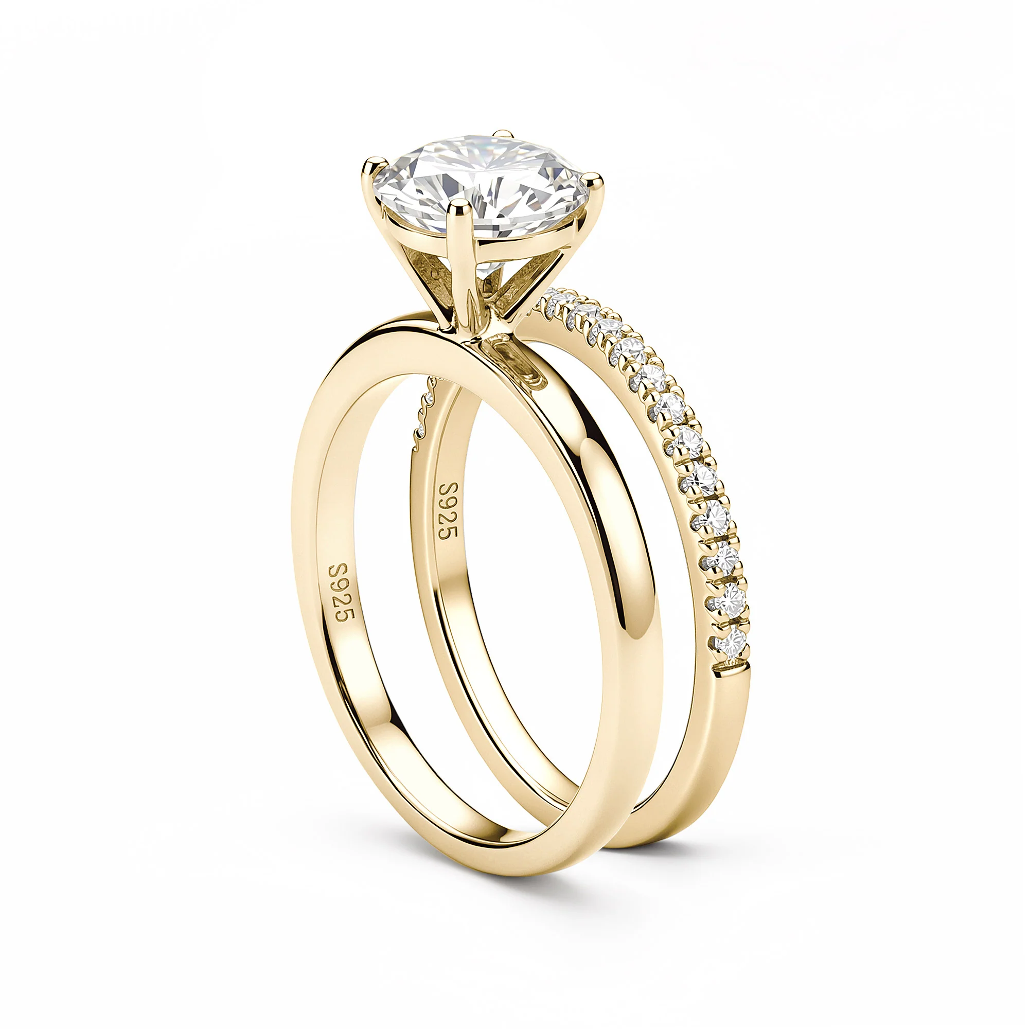 Round Cut Moissanite Solitaire Ring Pave Band Set - Image 6