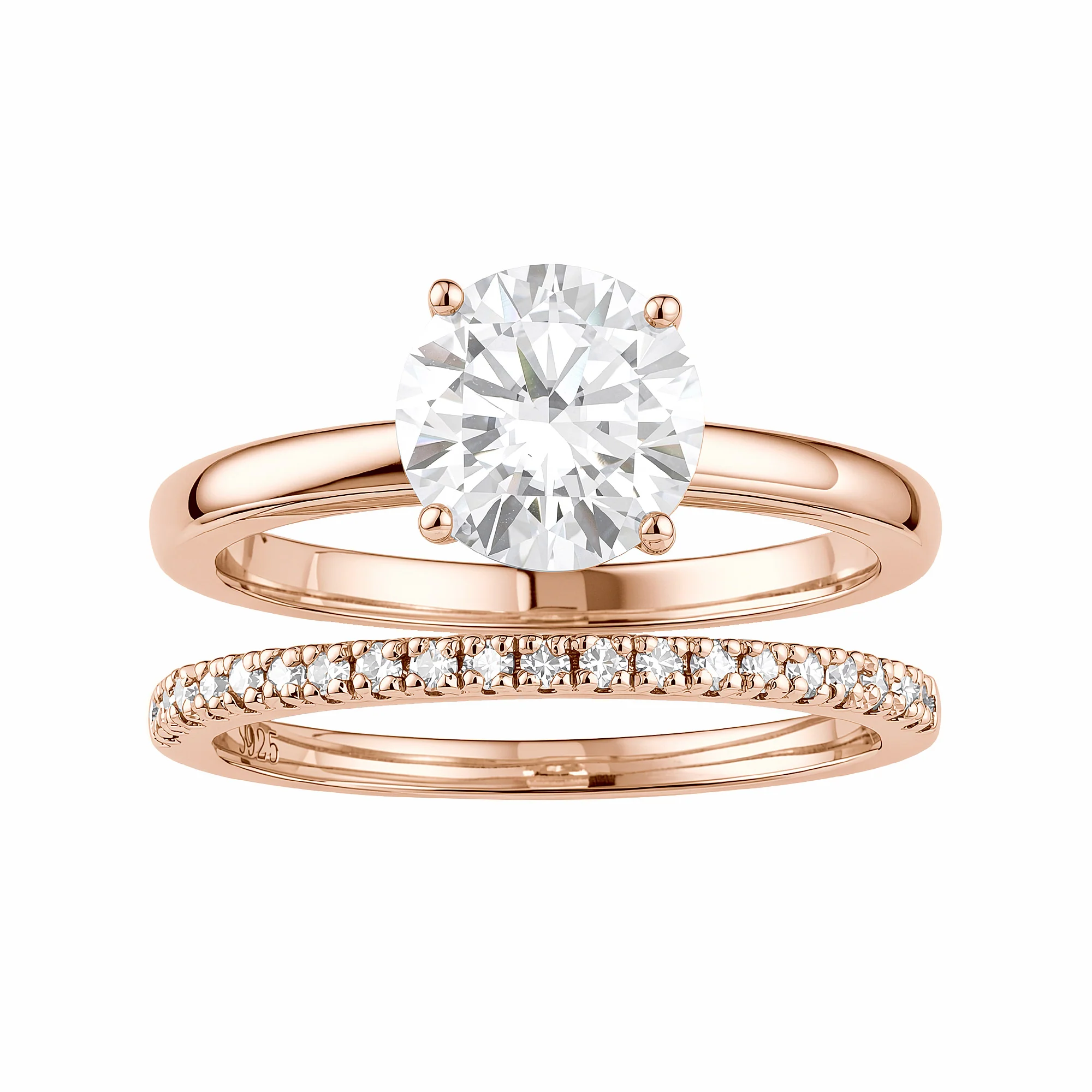 Round Cut Moissanite Solitaire Ring Pave Band Set - Image 7