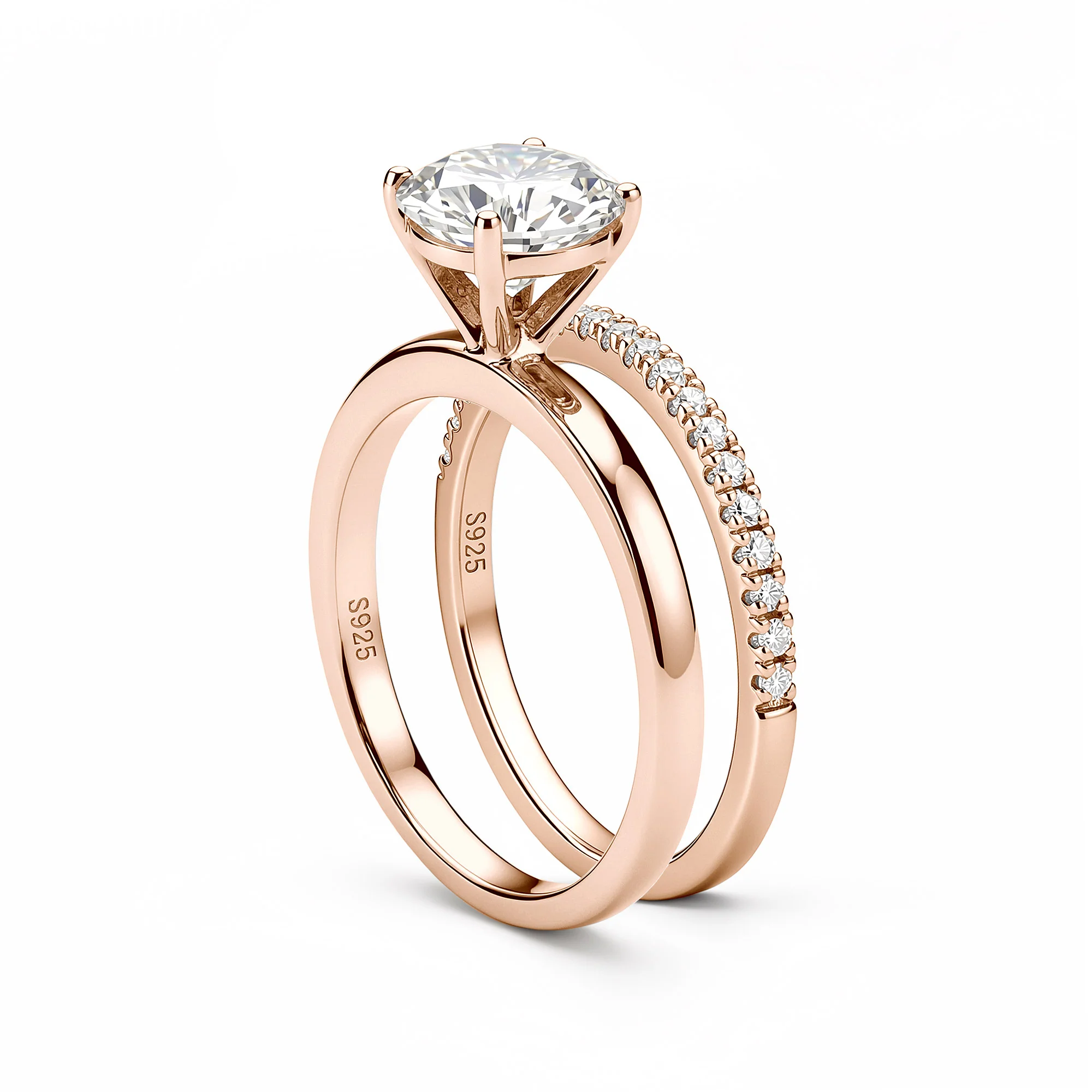 Round Cut Moissanite Solitaire Ring Pave Band Set - Image 8