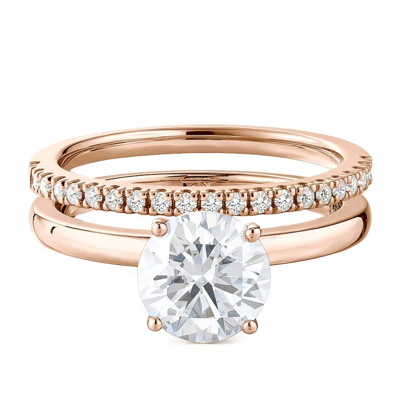 Round Cut Moissanite Solitaire Ring Pave Band Set - Image 9