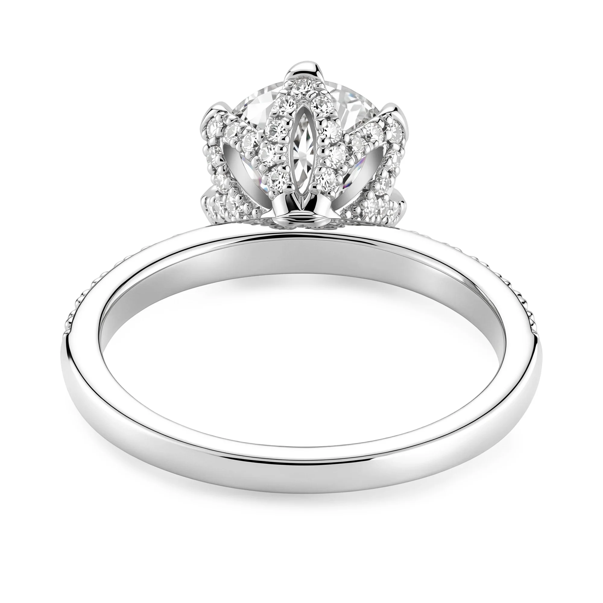 Round Moissanite Accents Engagement Ring With Eternity Pave Band - Image 3
