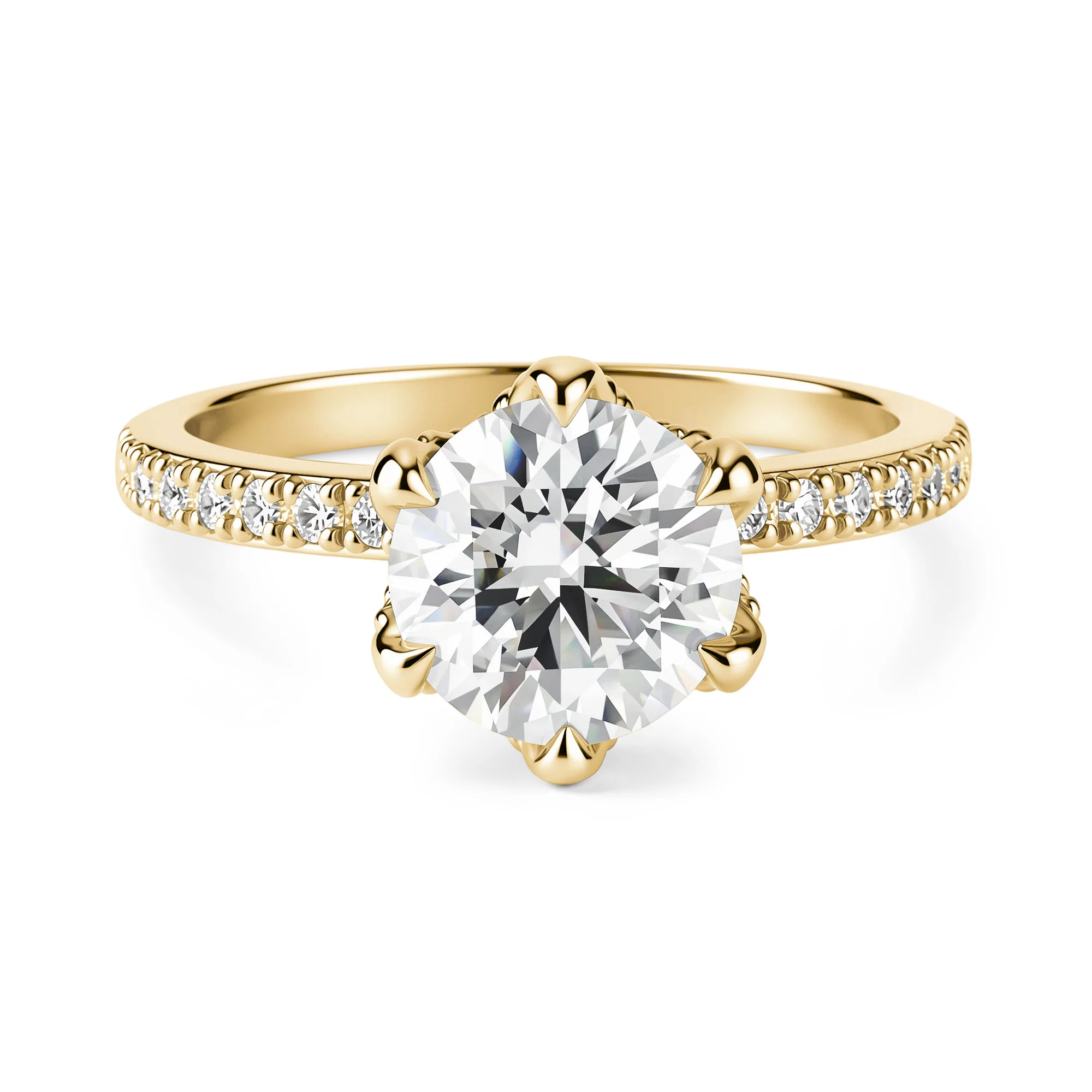 Round Moissanite Accents Engagement Ring With Eternity Pave Band - Image 4