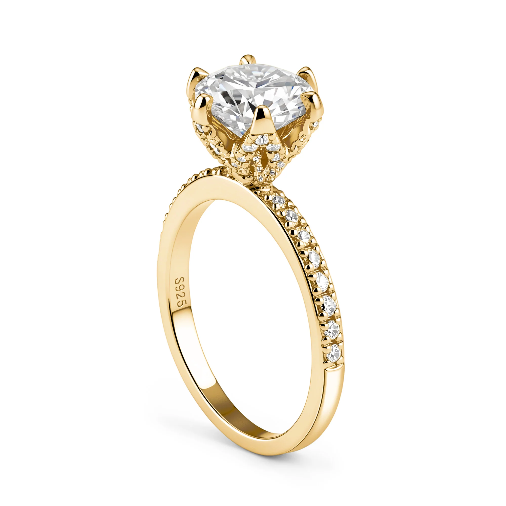 Round Moissanite Accents Engagement Ring With Eternity Pave Band - Image 5