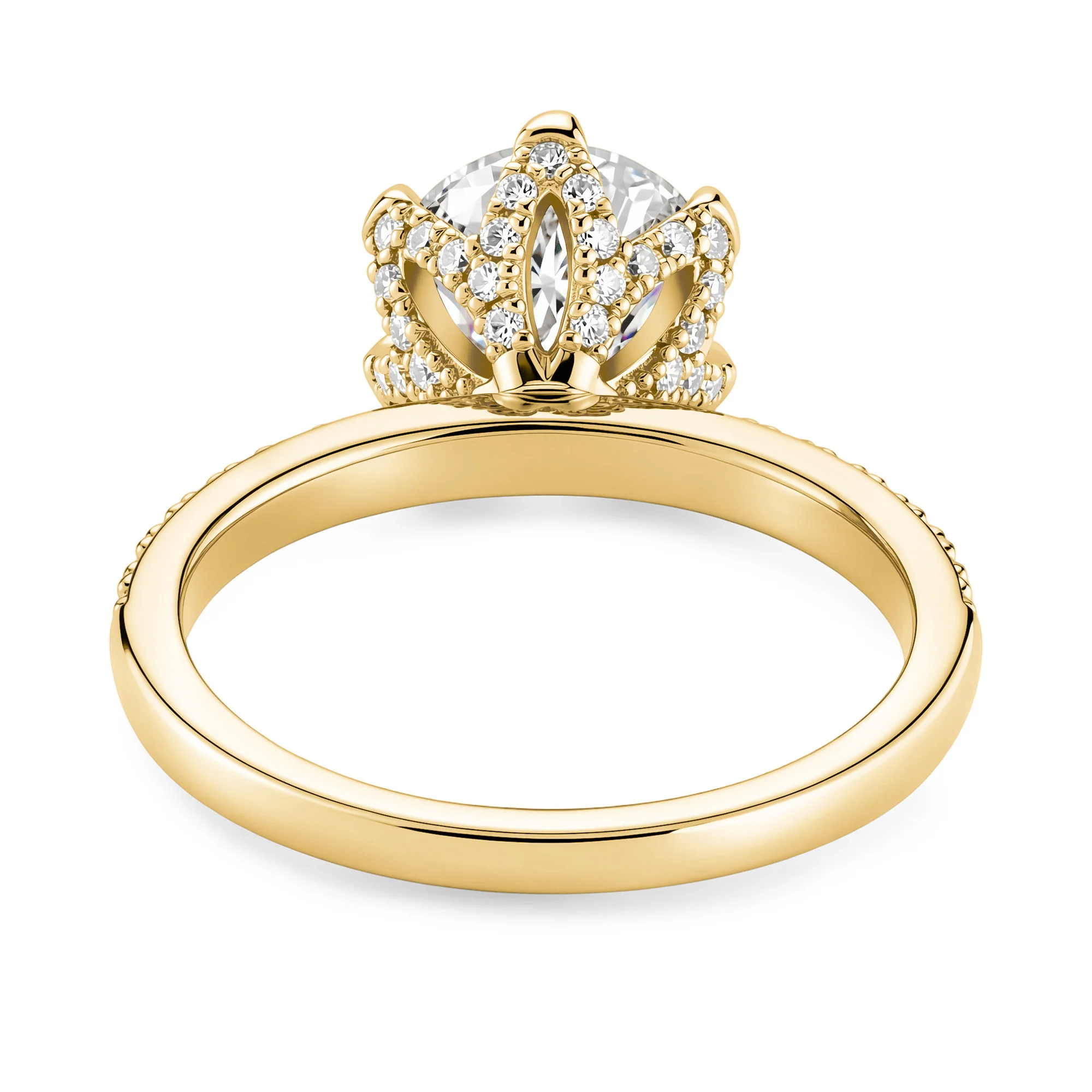 Round Moissanite Accents Engagement Ring With Eternity Pave Band - Image 6