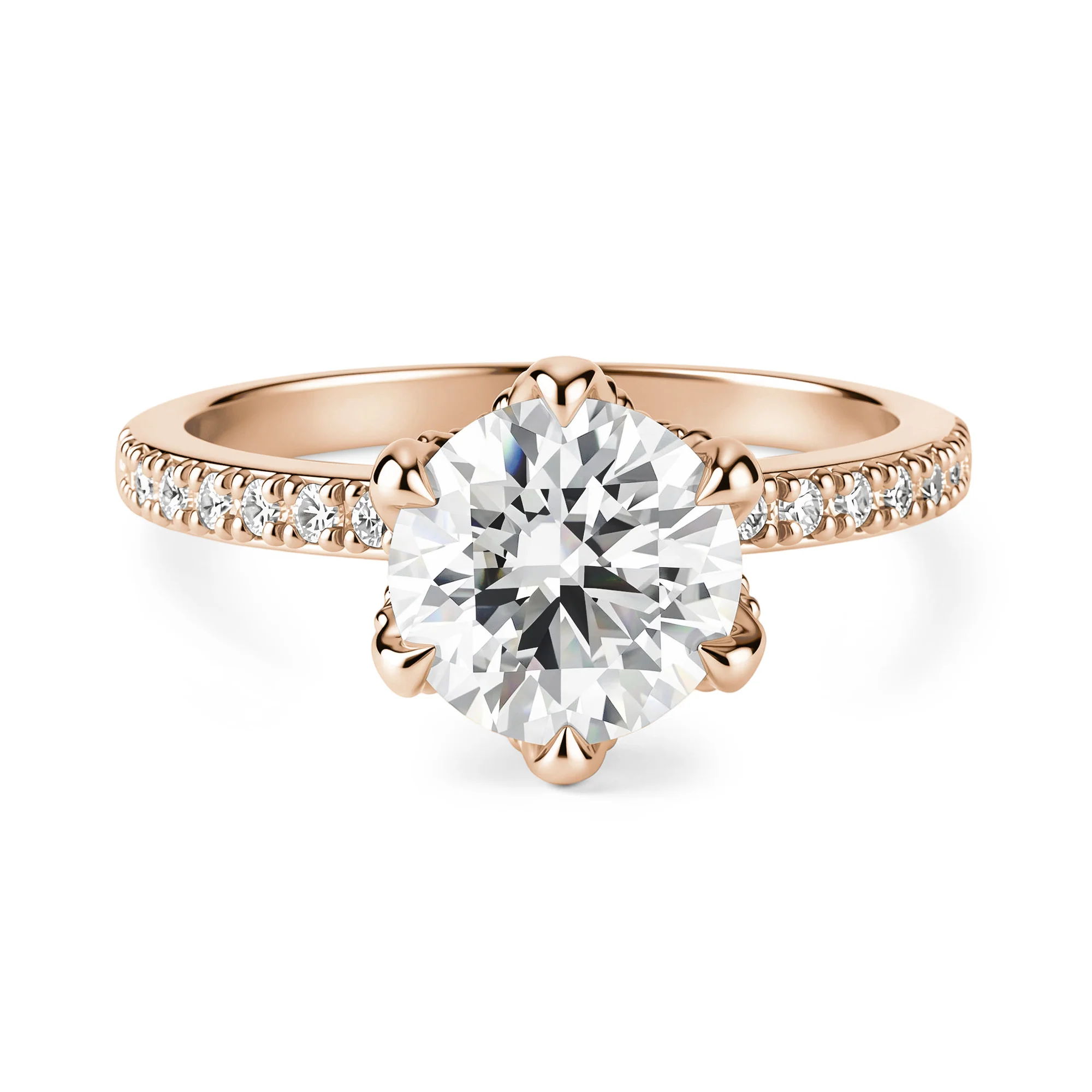 Round Moissanite Accents Engagement Ring With Eternity Pave Band - Image 7