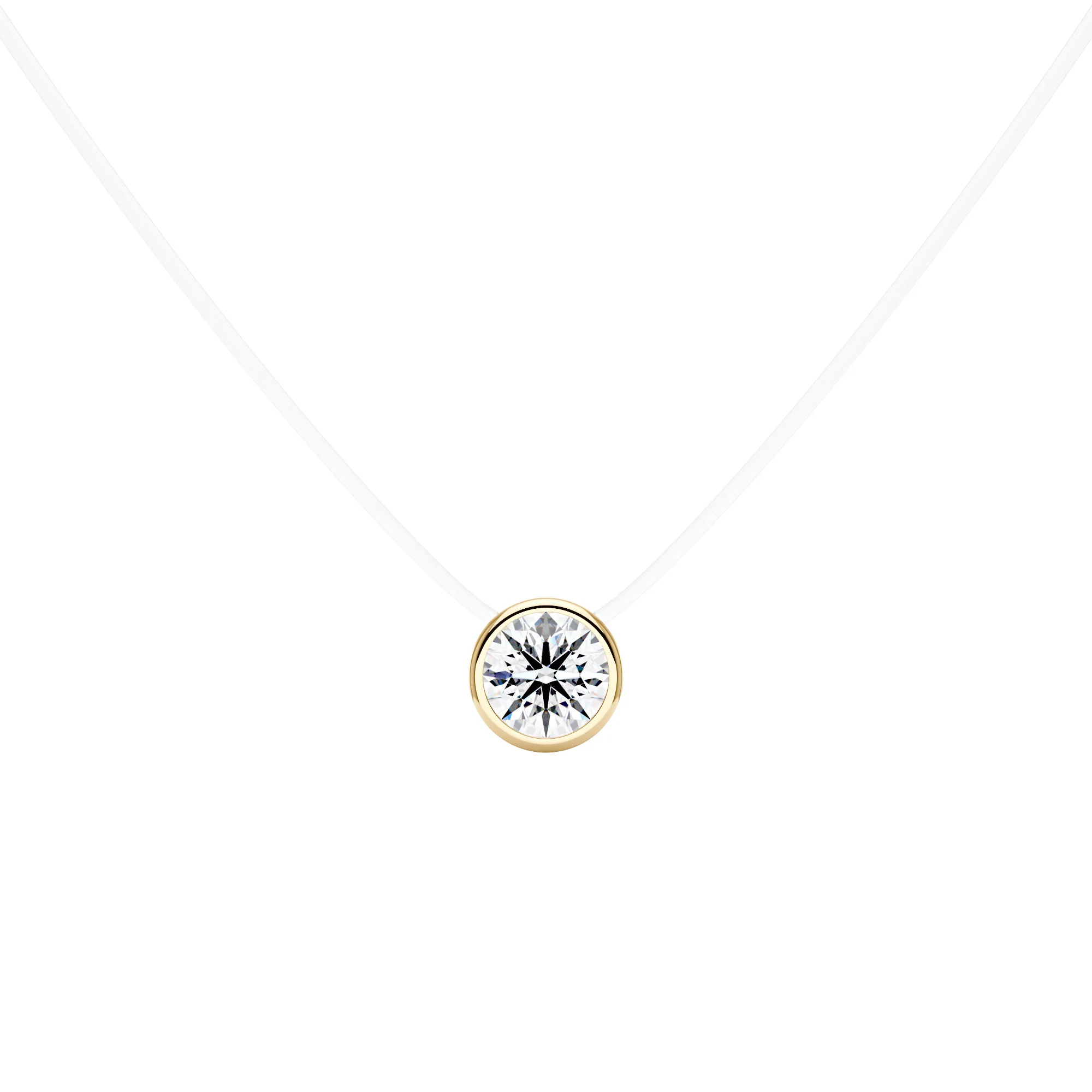 Round Moissanite Bezel Pendant Fish Line Necklace - Image 4
