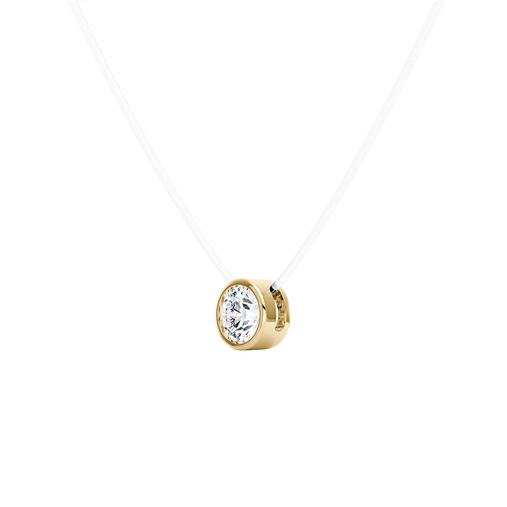 Round Moissanite Bezel Pendant Fish Line Necklace - Image 5