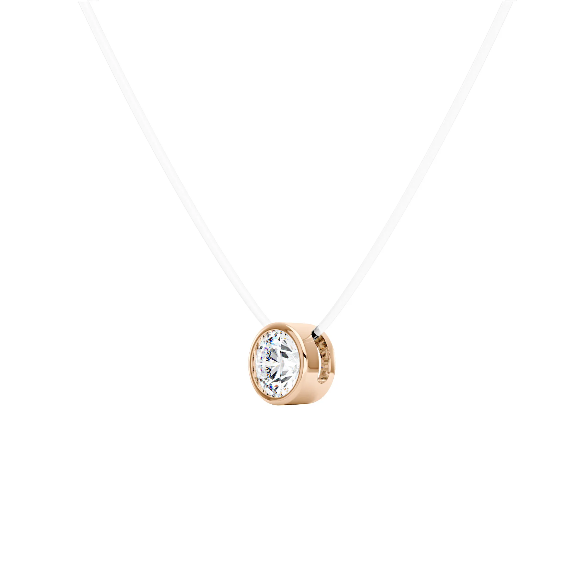 Round Moissanite Bezel Pendant Fish Line Necklace - Image 8