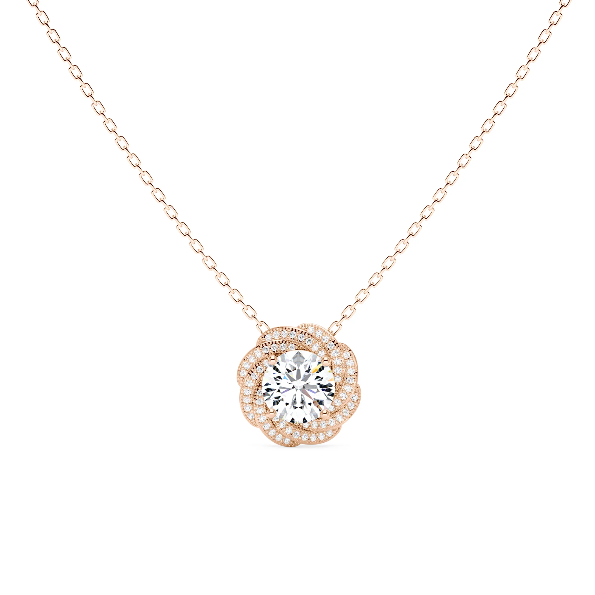 Round Moissanite Floral Halo Pendant Necklace - Image 7