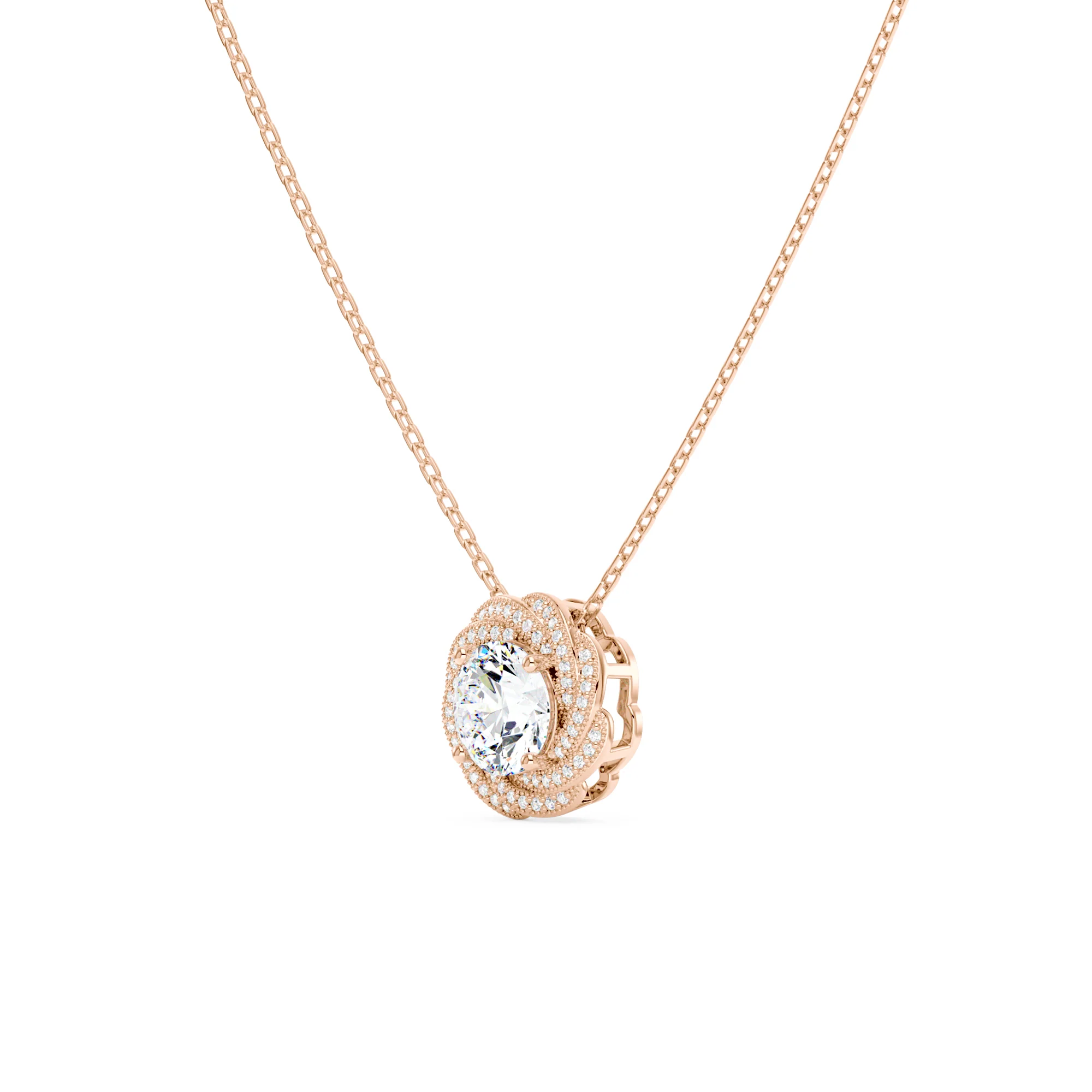 Round Moissanite Floral Halo Pendant Necklace - Image 8