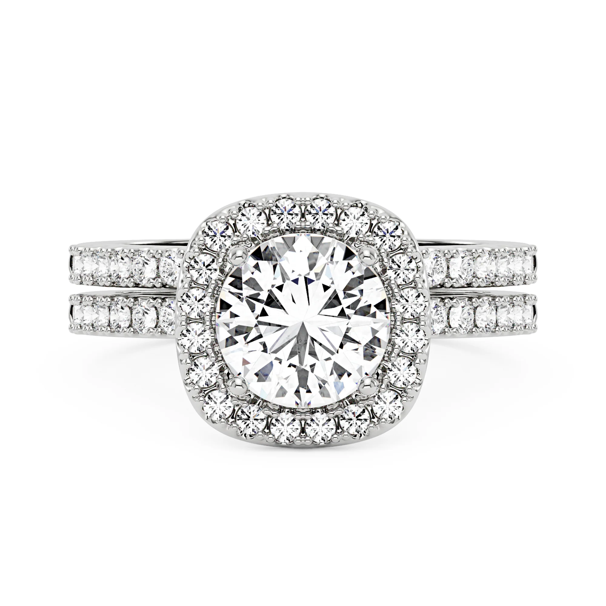 Round Moissanite Halo Bridal Ring Set - Image 3