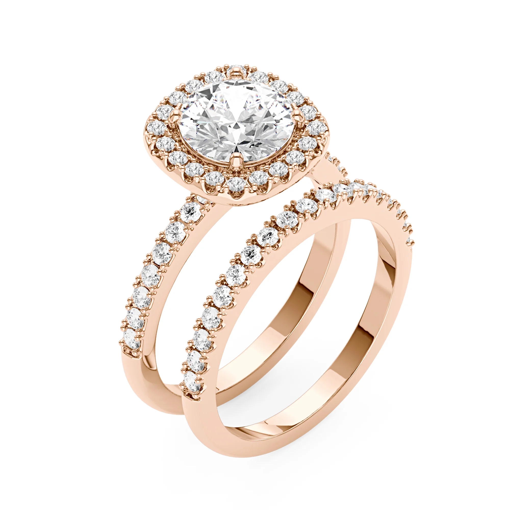 Round Moissanite Halo Bridal Ring Set - Image 8