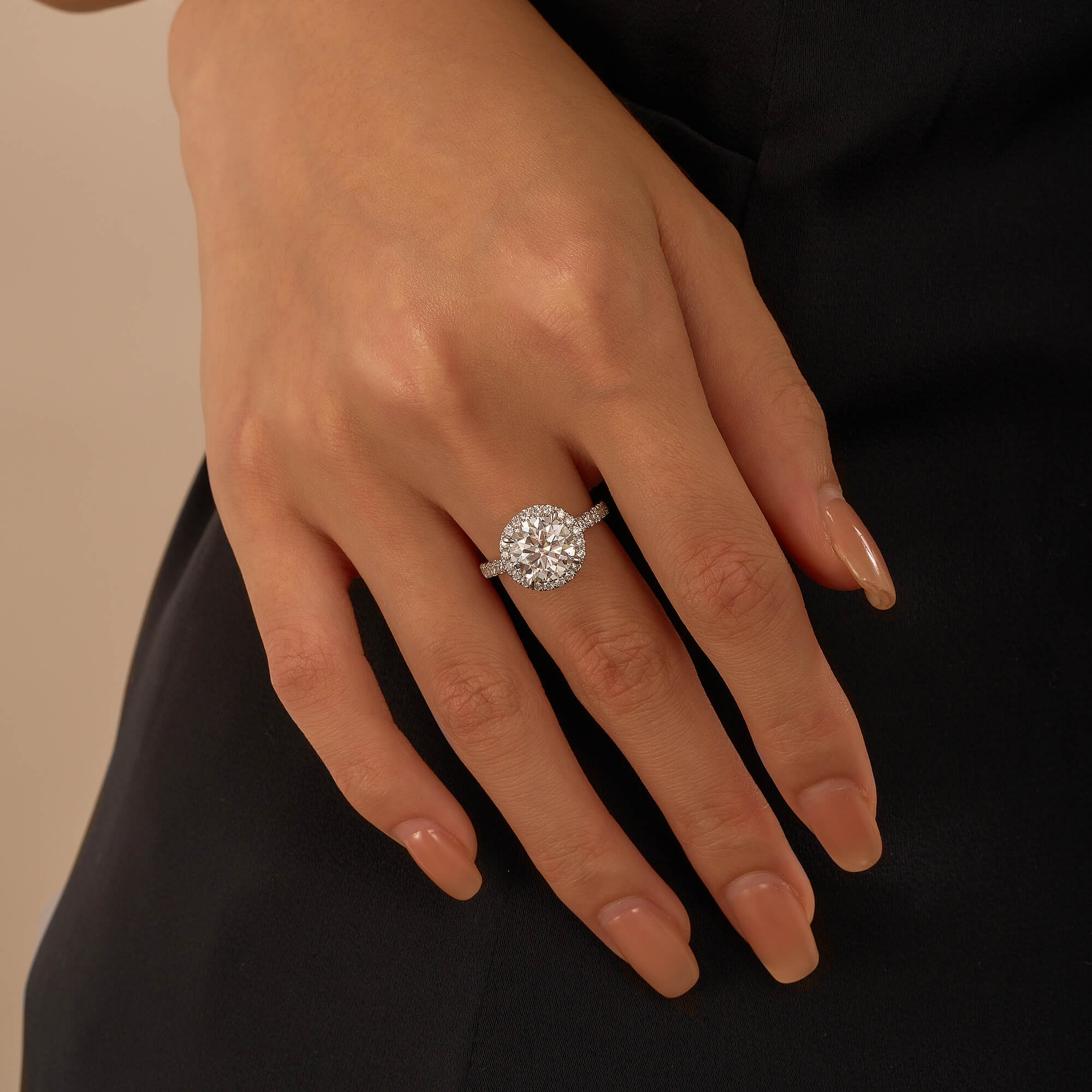 Round Moissanite Halo Engagement Ring With Pave Band - Image 12